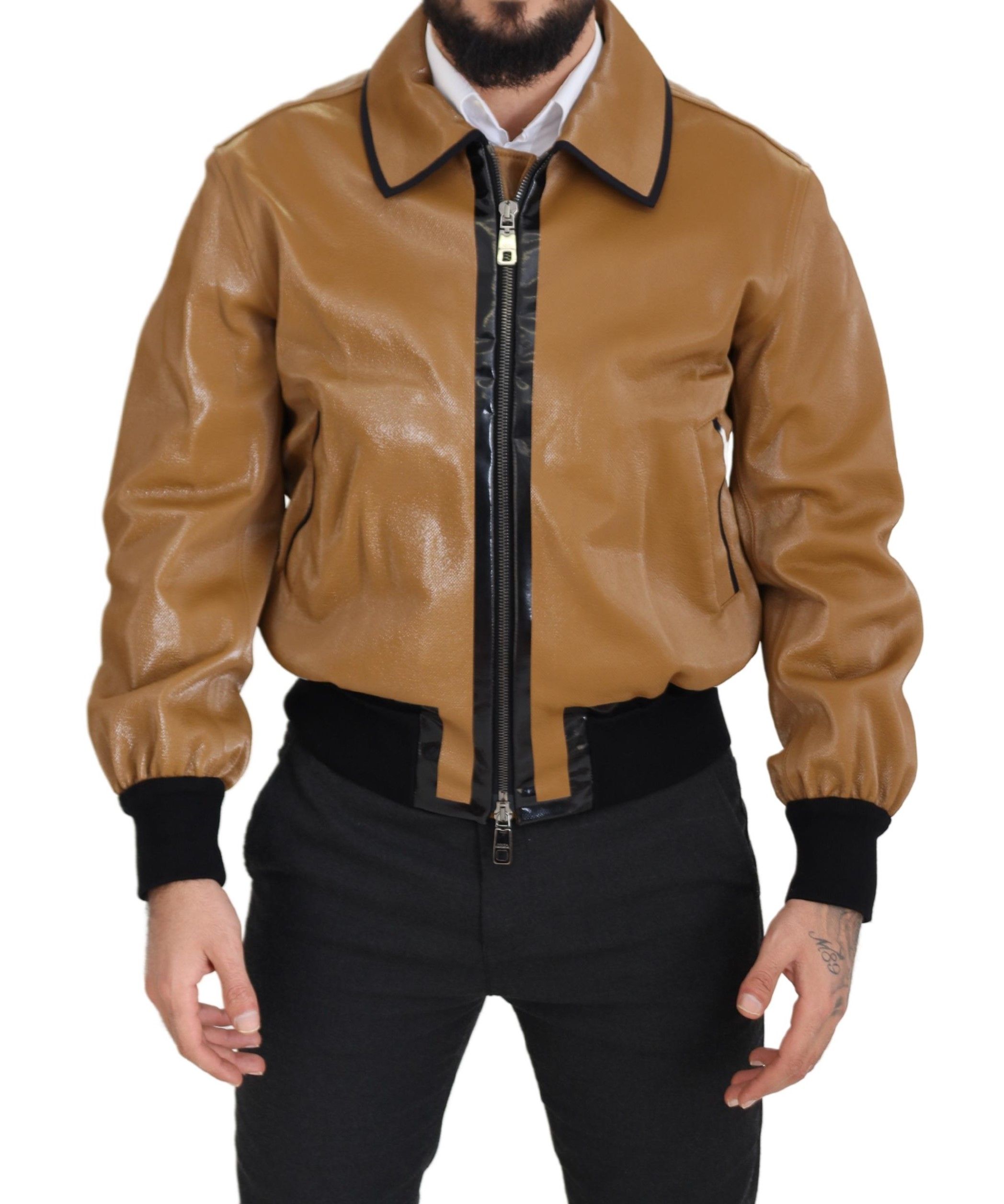 Dolce&Gabbana Mörk Kamel Bomull Full Zip Blouson Herrjacka – bild 2