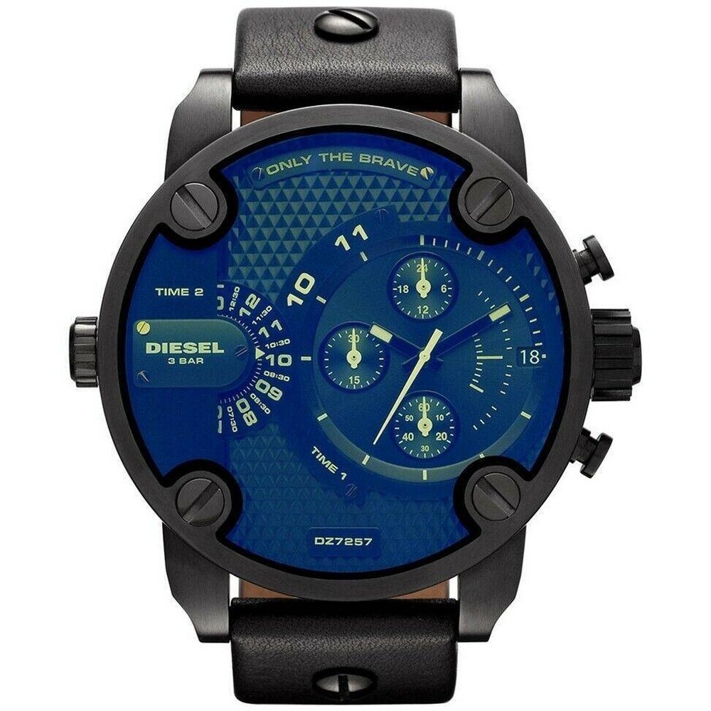 Diesel DZ7257 Bad Ass Chronograph Blaues Zifferblatt Schwarzes Leder Herrenuhr