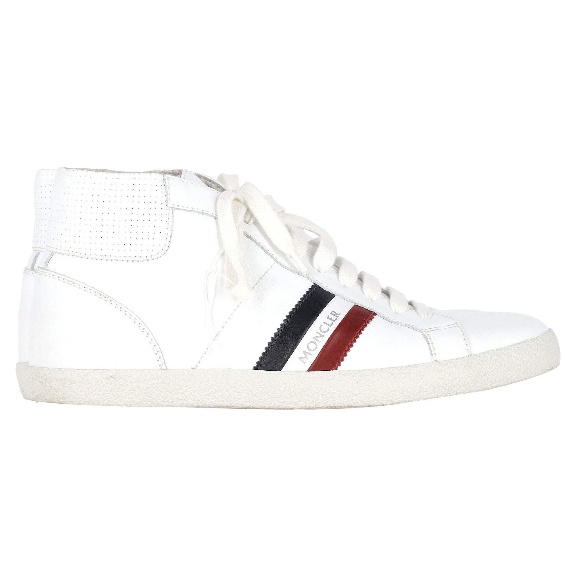 Moncler Monte Carlo Randiga Högtoppssneakers i Vitt Läder