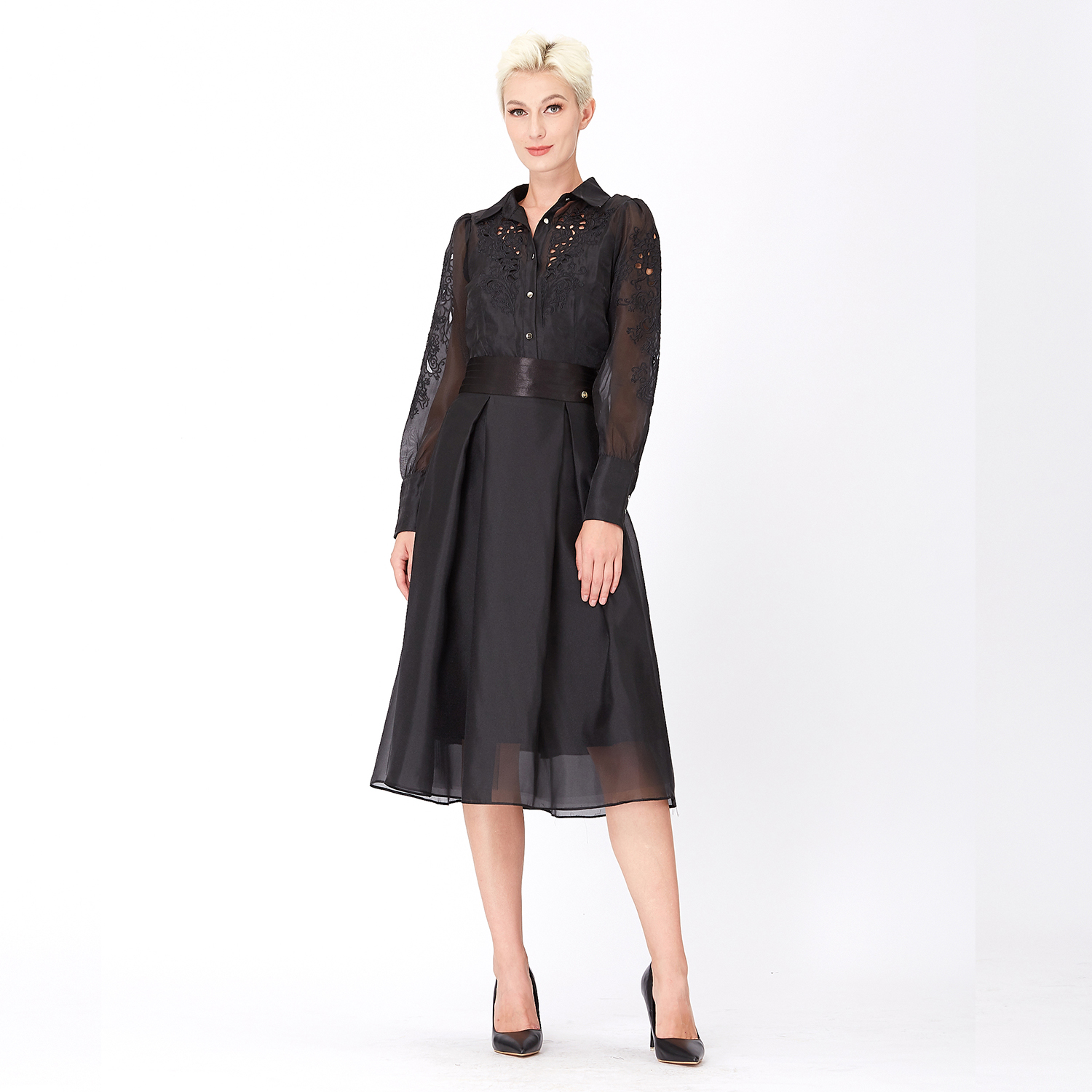 Smart & Joy Utsvängd kjol i organza och satin dam – bild 2
