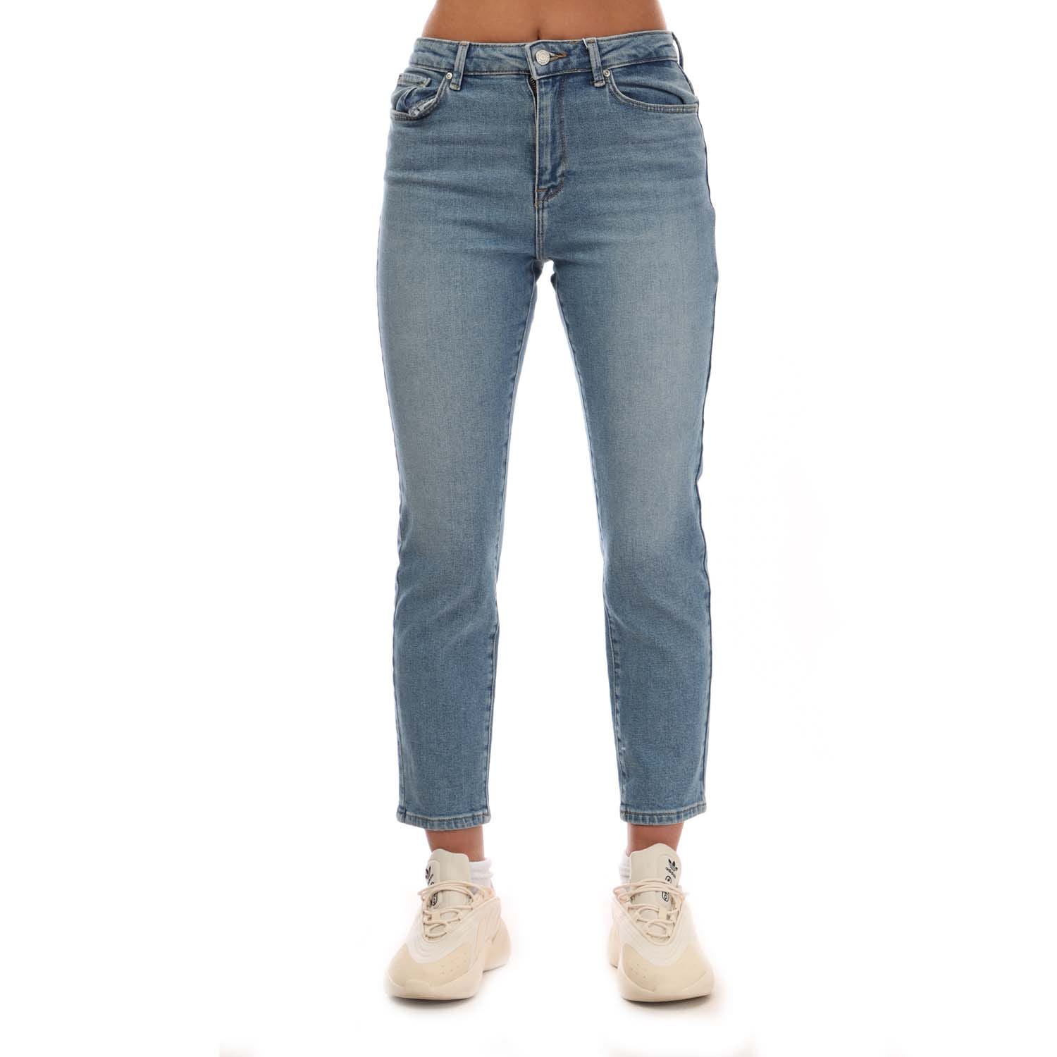 Only Womens Emily Stretch High Waist Straight Jeans in Denim - Blue Cotton - Size 32W/30L
