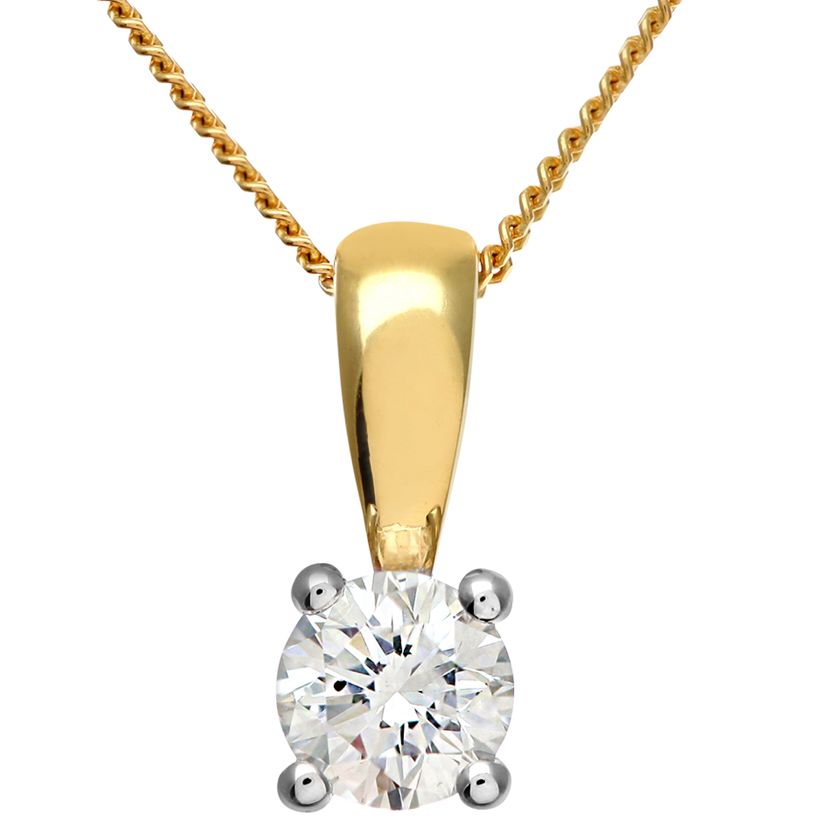 Diamant L’Eternel Womens Diamond Solitaire Pendant, 18ct Yellow Gold IJ/I Round Brilliant Certified 0.33ct Weight – One Size