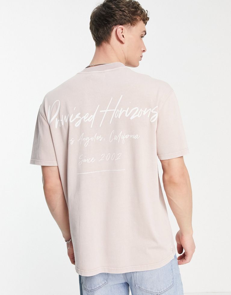 Topman Oversized T Shirt With Back Promised Horizons Text Print Stone