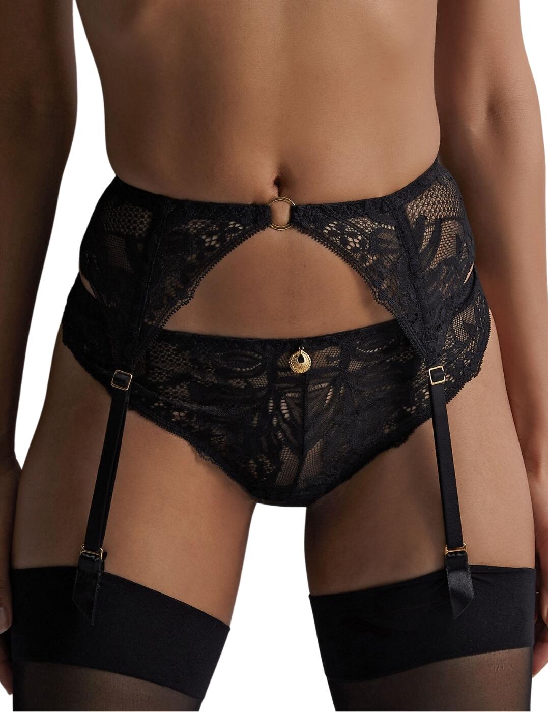 Aubade Womens Gold Pleasure Suspender Belt – Black Polyamide – Size Medium