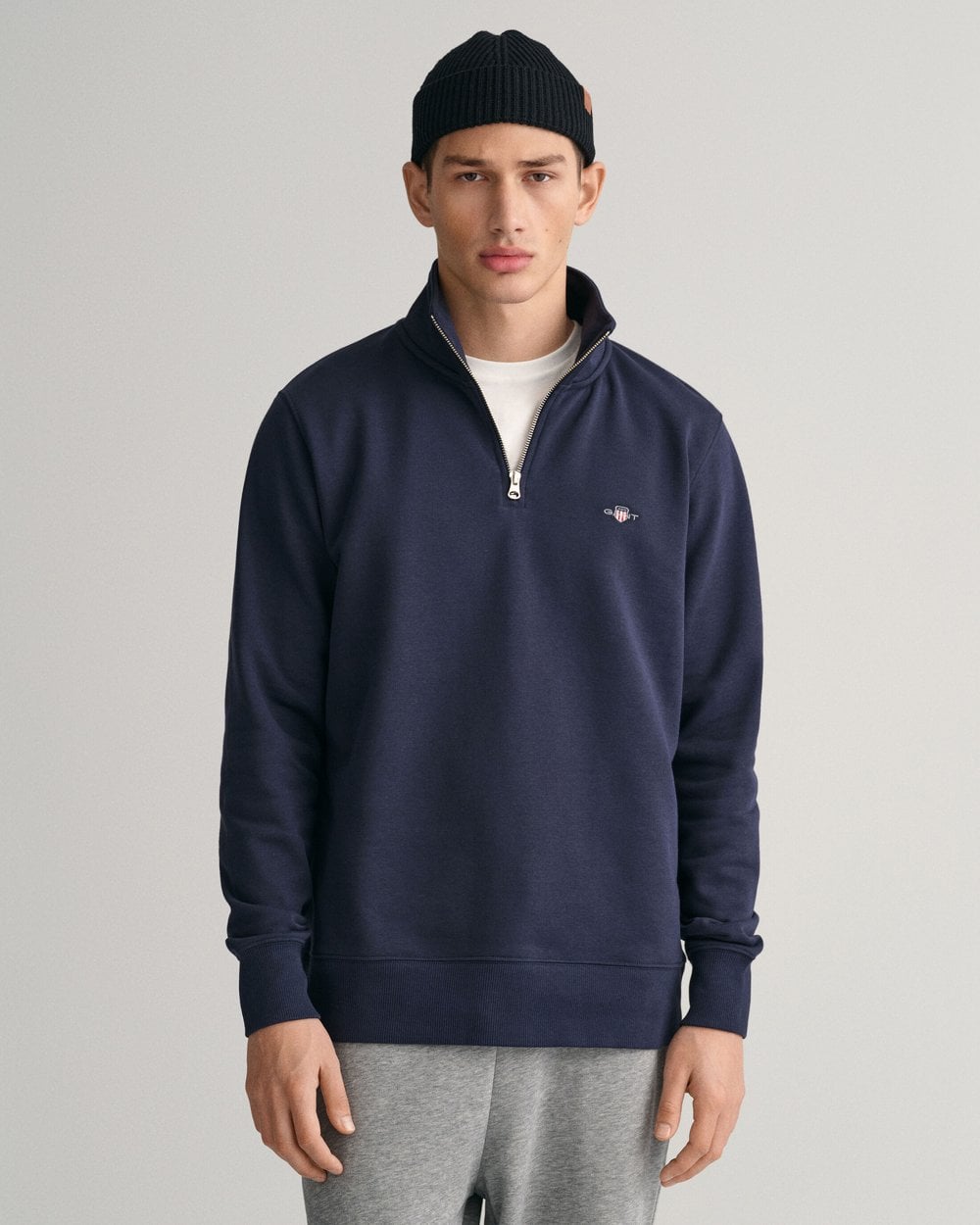 Gant Mens Regular Fit Shield Logo Half Zip Sweatshirt - Blue Cotton - Size 3XL