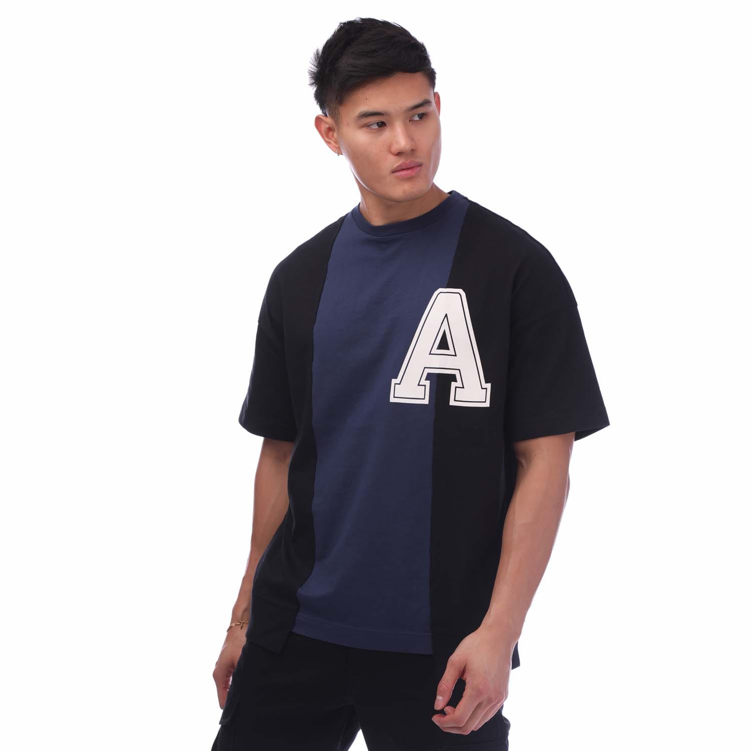Ambush Mens Varsity T-Shirt in Black-White Cotton - Size Large