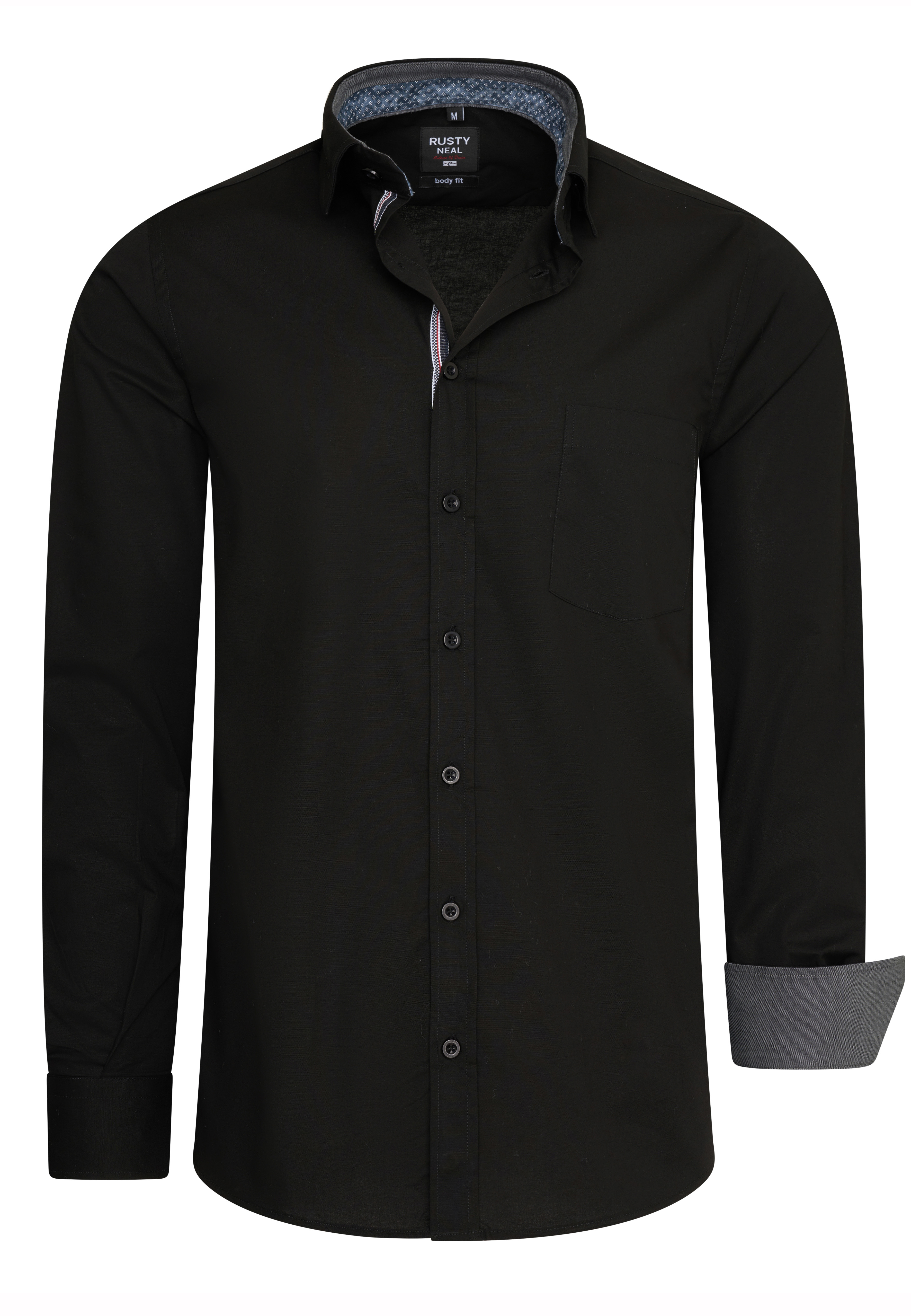 Thumbnail - Rusty Neal Overhemd Regular Fit Schwarz