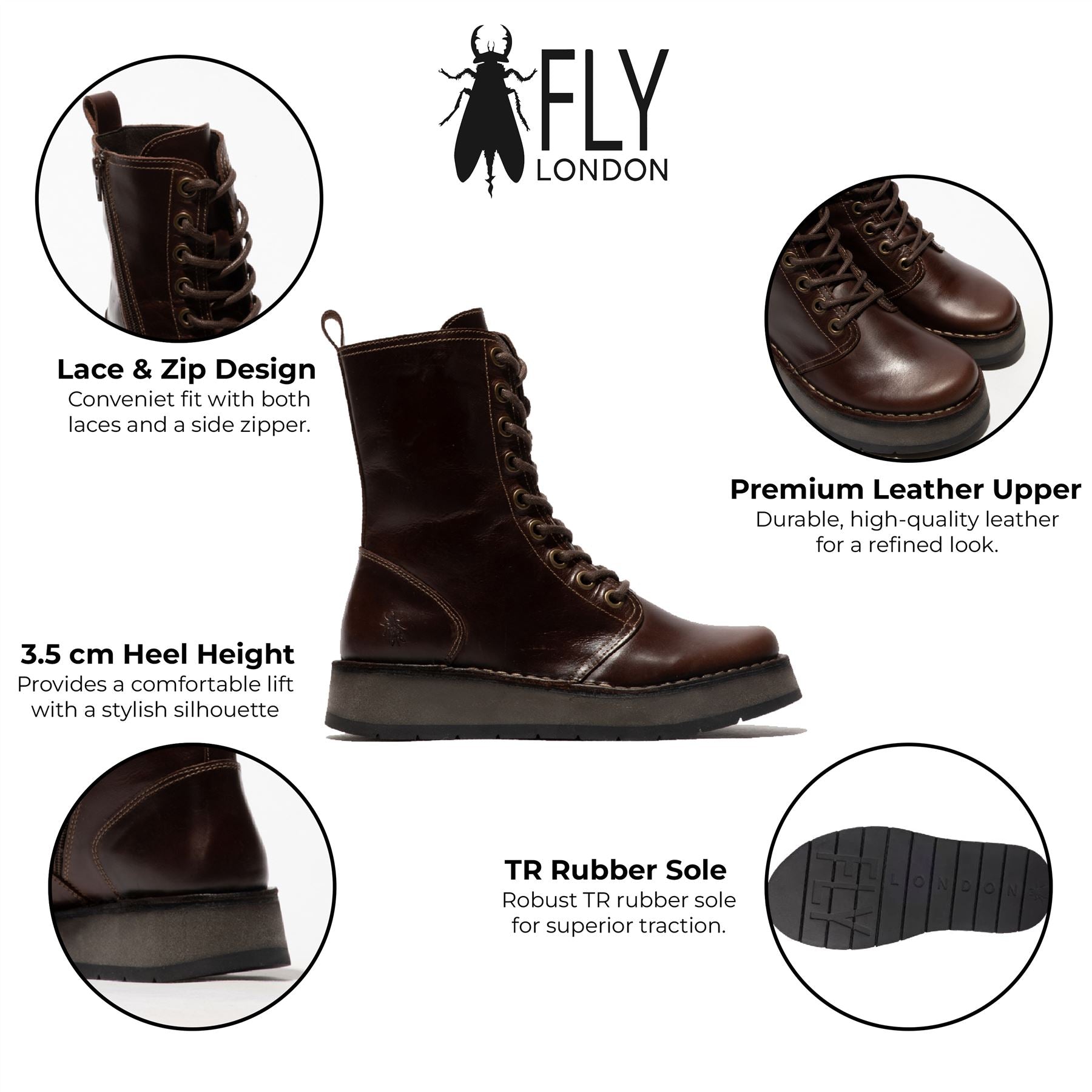 Fly London Womens Brown RAMI043 Casual Leather Lace-up Ankle Dress Boots ankelboots dam – bild 2