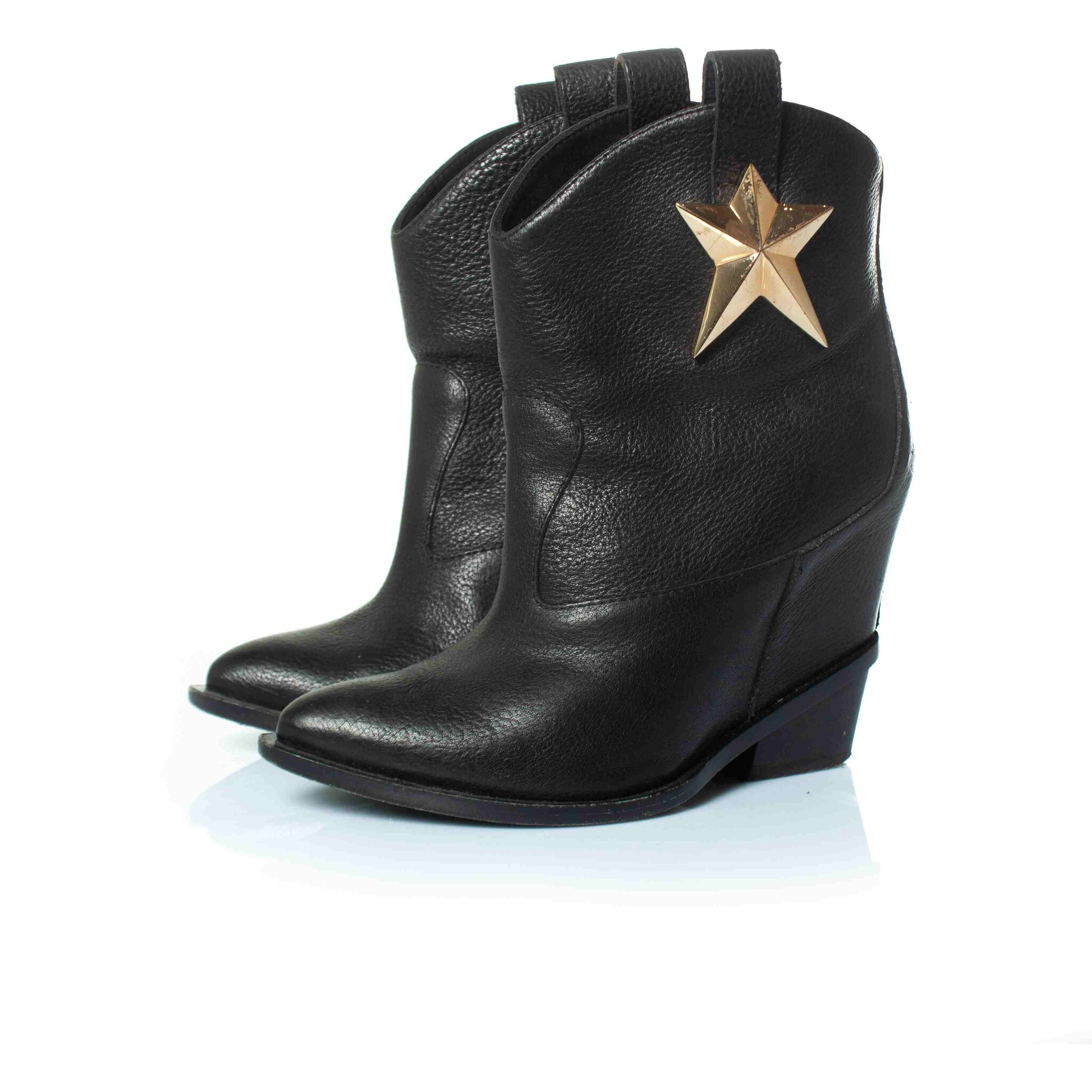 Giuseppe Zanotti Pre-owned Womens hidden platform wedge star boots – Black – Size EU 36