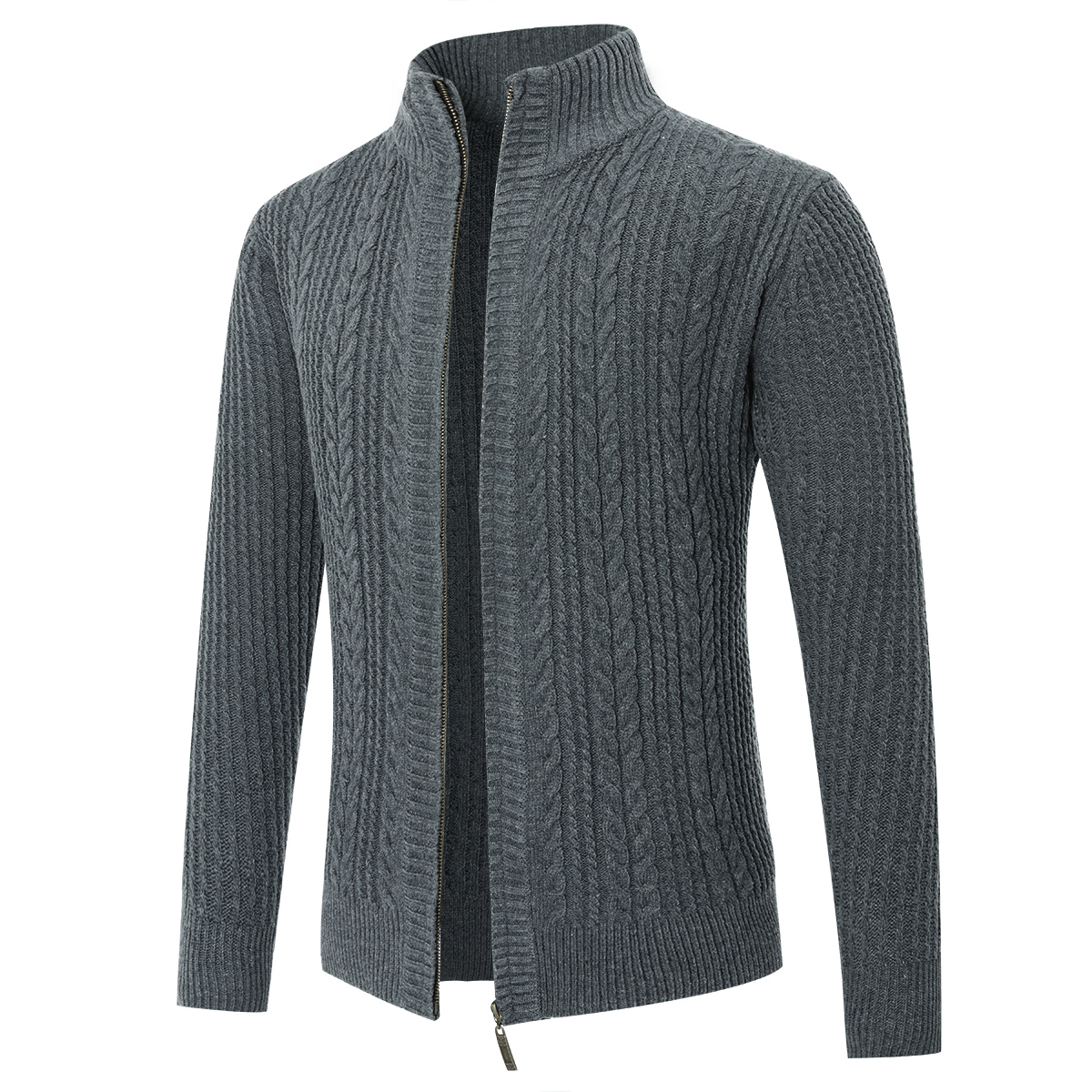 Allthemen Cardigan med dragkedja för herrar Cardigan Chunky Knit med ståkrage – bild 2