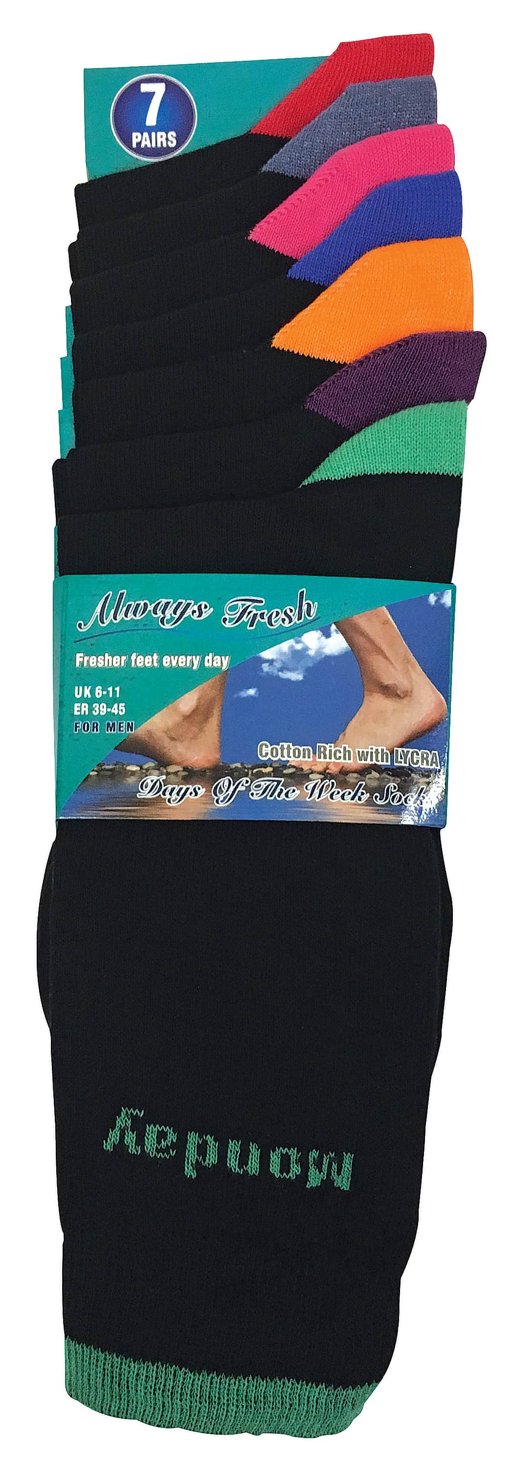 Sock Snob 7-pack herrstrumpor i bomull med svart / färgad häl och tå Veckodag – bild 2