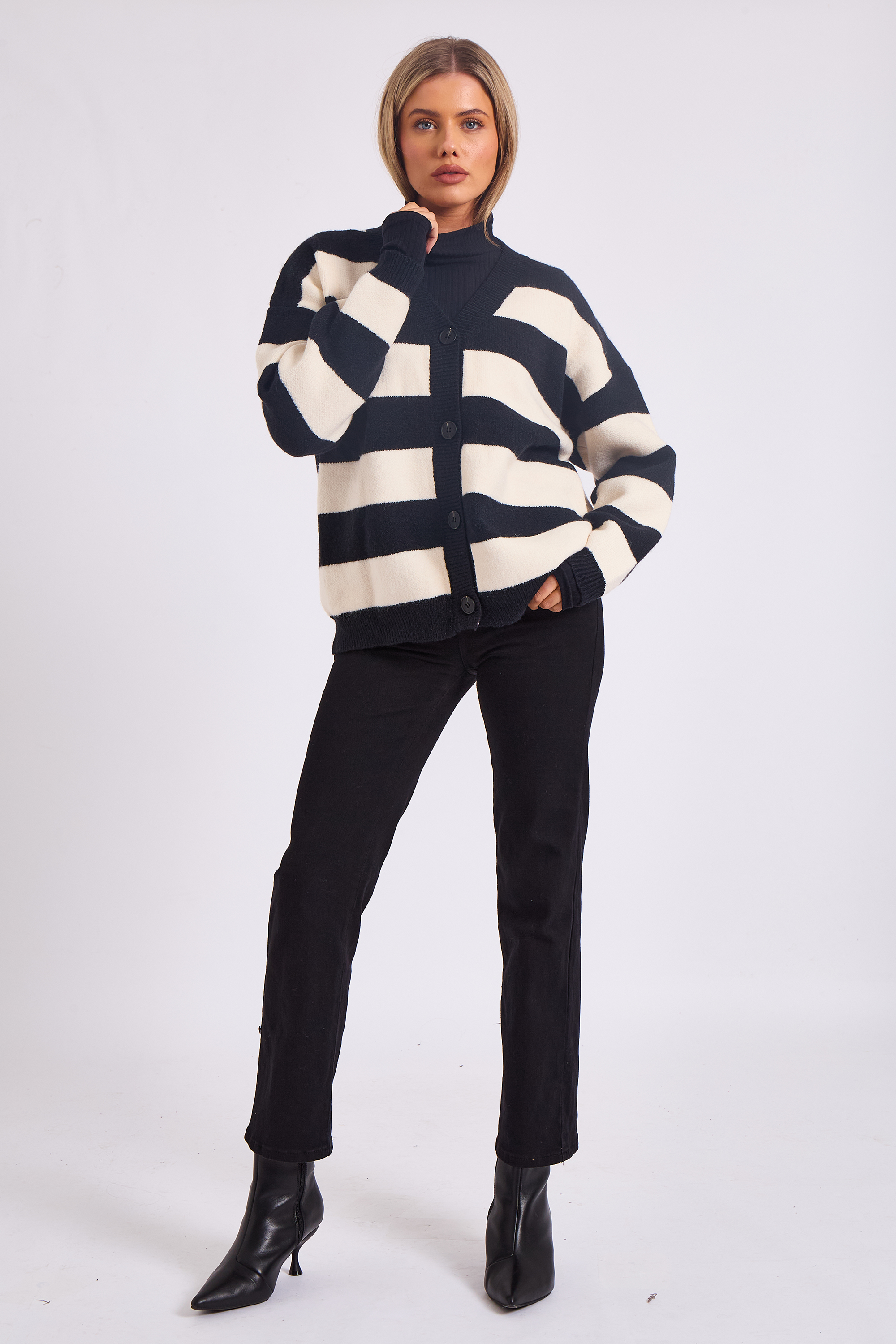 Gini London Stripe oversized cardigan med knapp dam – bild 2