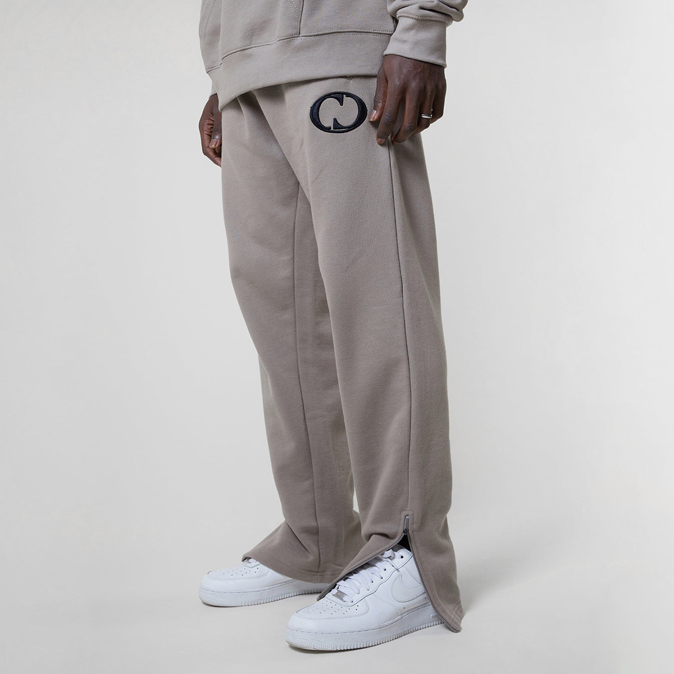 Criminal Damage Mens Heavy Un-Cuffed Joggers With Zipped Ankles - Light Grey - Size Small