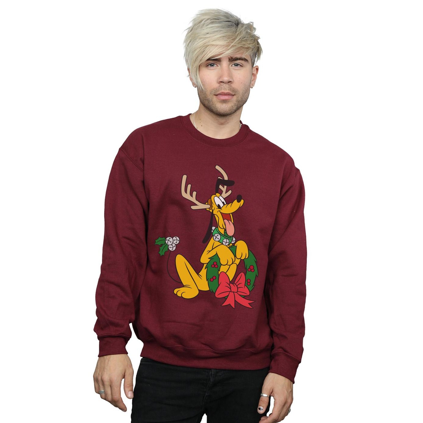 Disney Mens Pluto Christmas Reindeer Sweatshirt (Burgundy) herr – bild 2