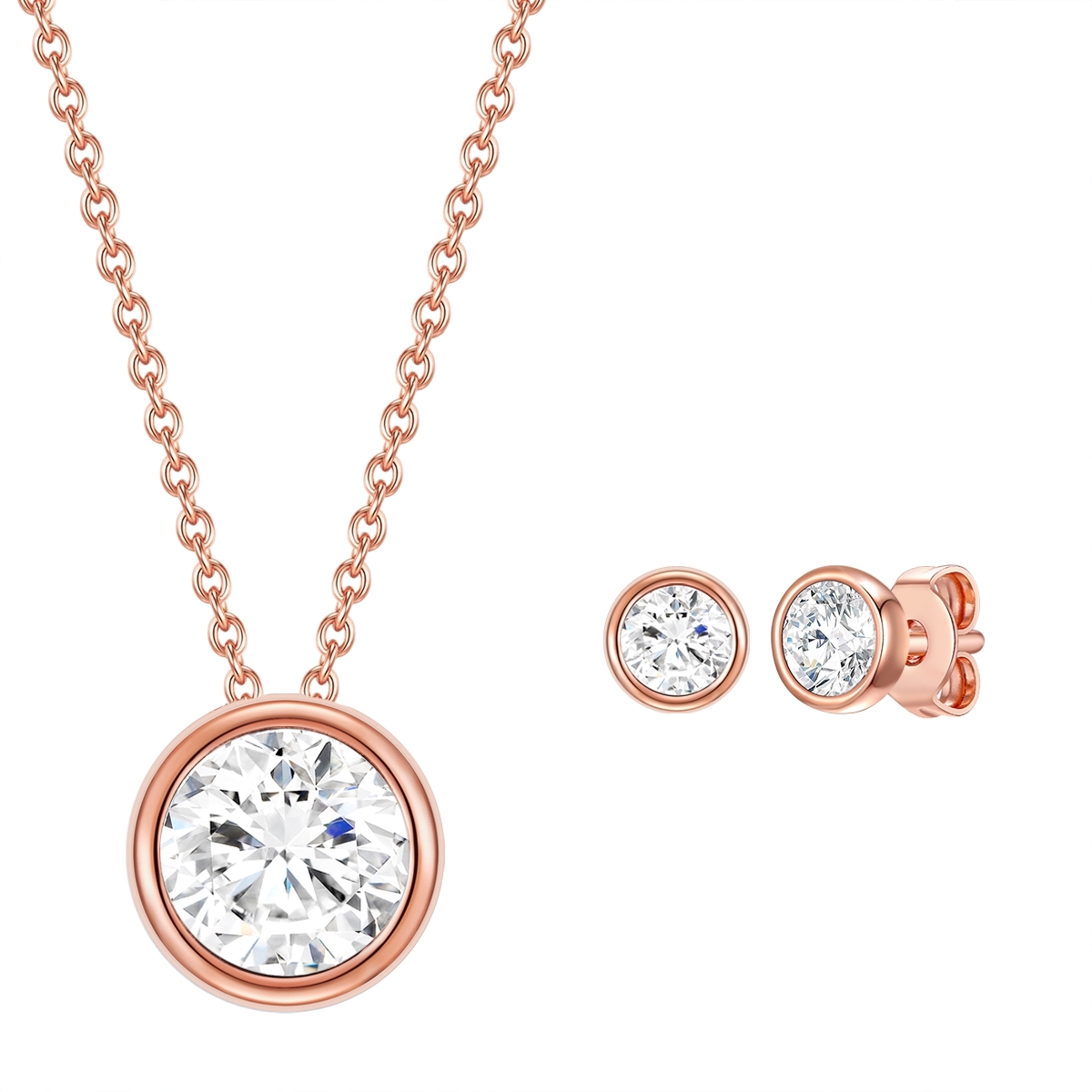 Rafaela Donata Womens Female Sterling Silver Set (Necklace + Earring) - Rose Gold - One Size