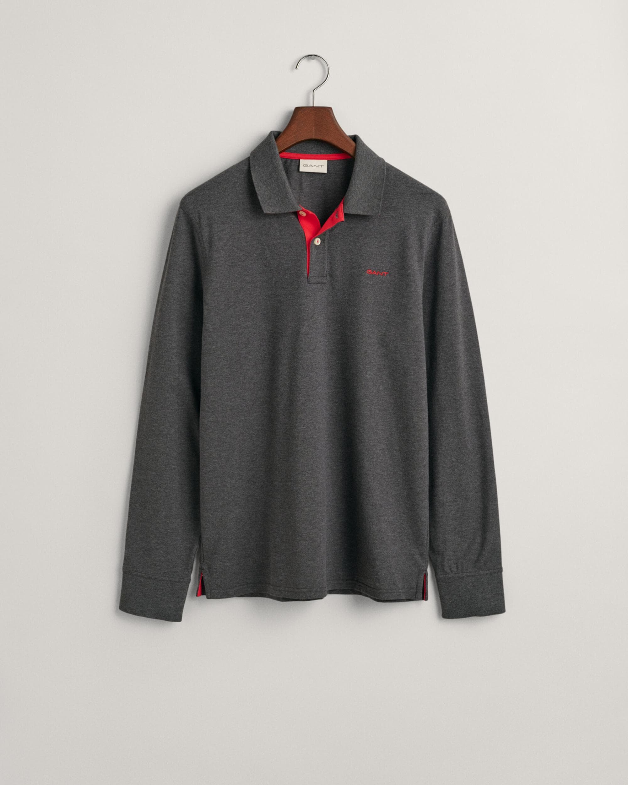 Gant Men's Contrast Pique Long Sleeve Polo Shirt Grey Medium - Image 4
