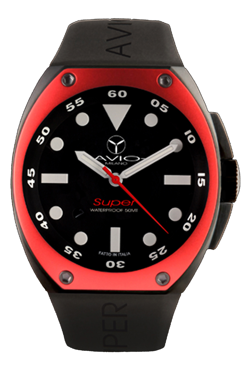 Avio Milano : mens super black watch Rubber - One Size