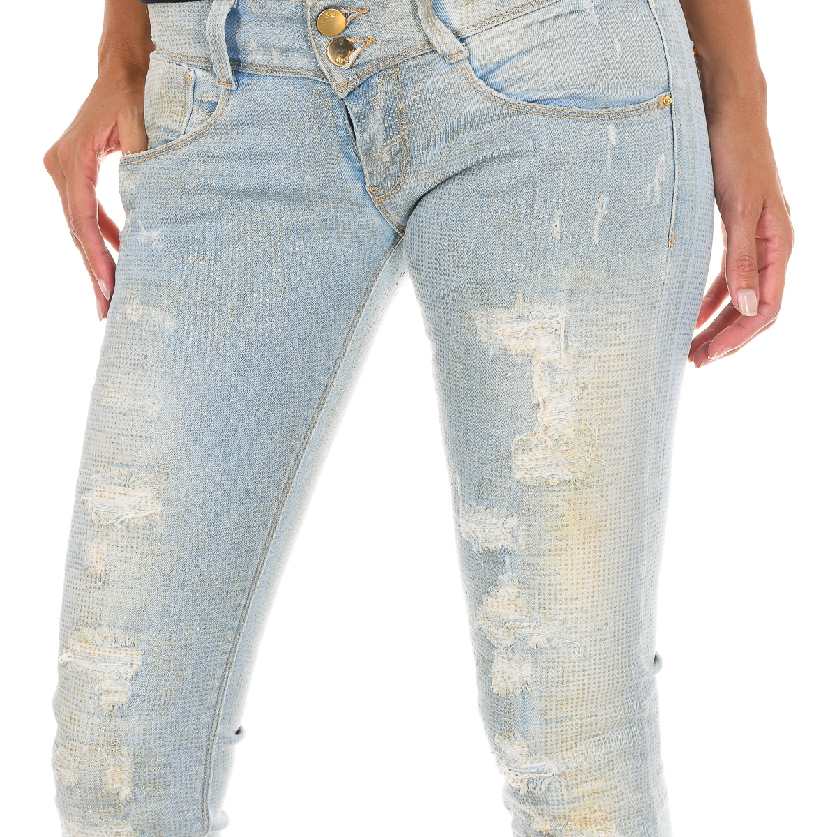 Met Lång Denim Byxa sliten och trasig effekt 10DB50130 kvinna dam – bild 2