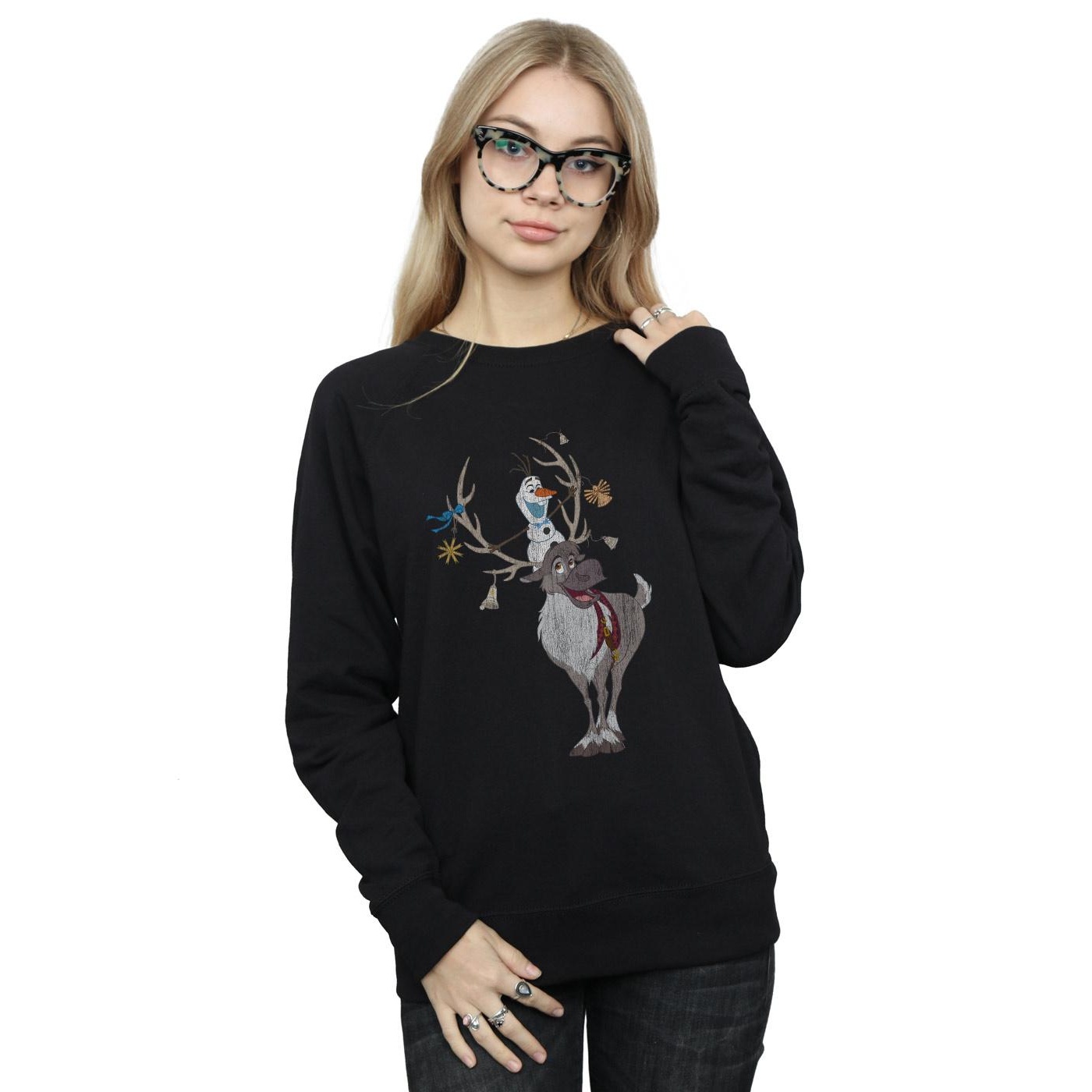Disney Womens/Ladies Frozen Sven And Olaf Christmas Ornaments Sweatshirt (Black) dam – bild 2