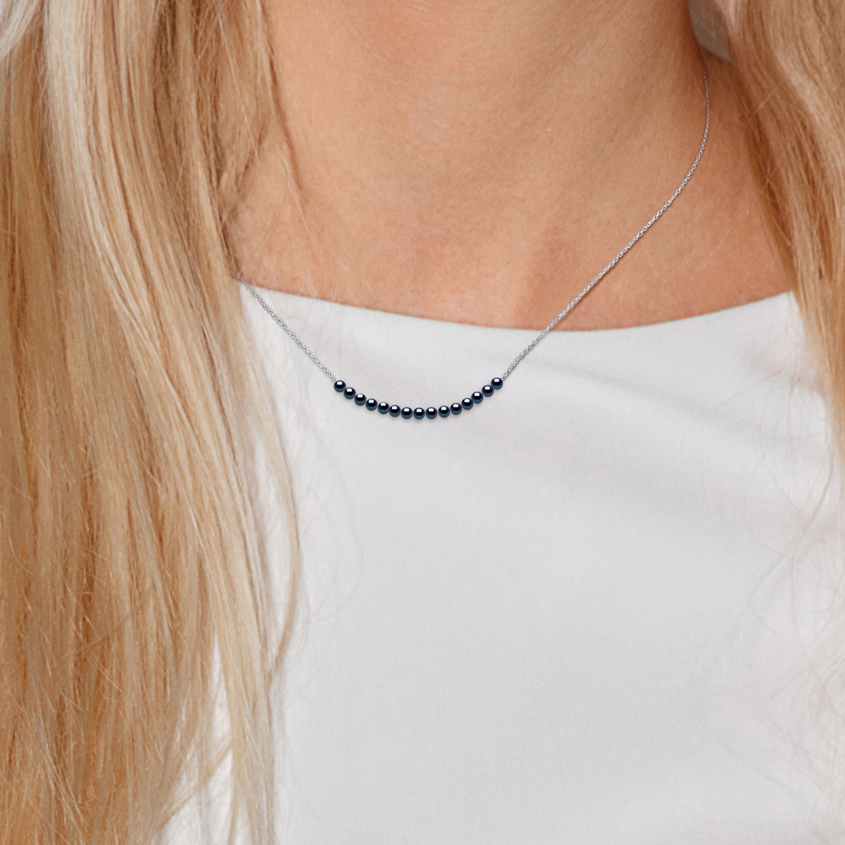 Diadema Armband 15 äkta sötvattenspärlor svart Tahiti-stil kabelkedja i vitguld dam – bild 2