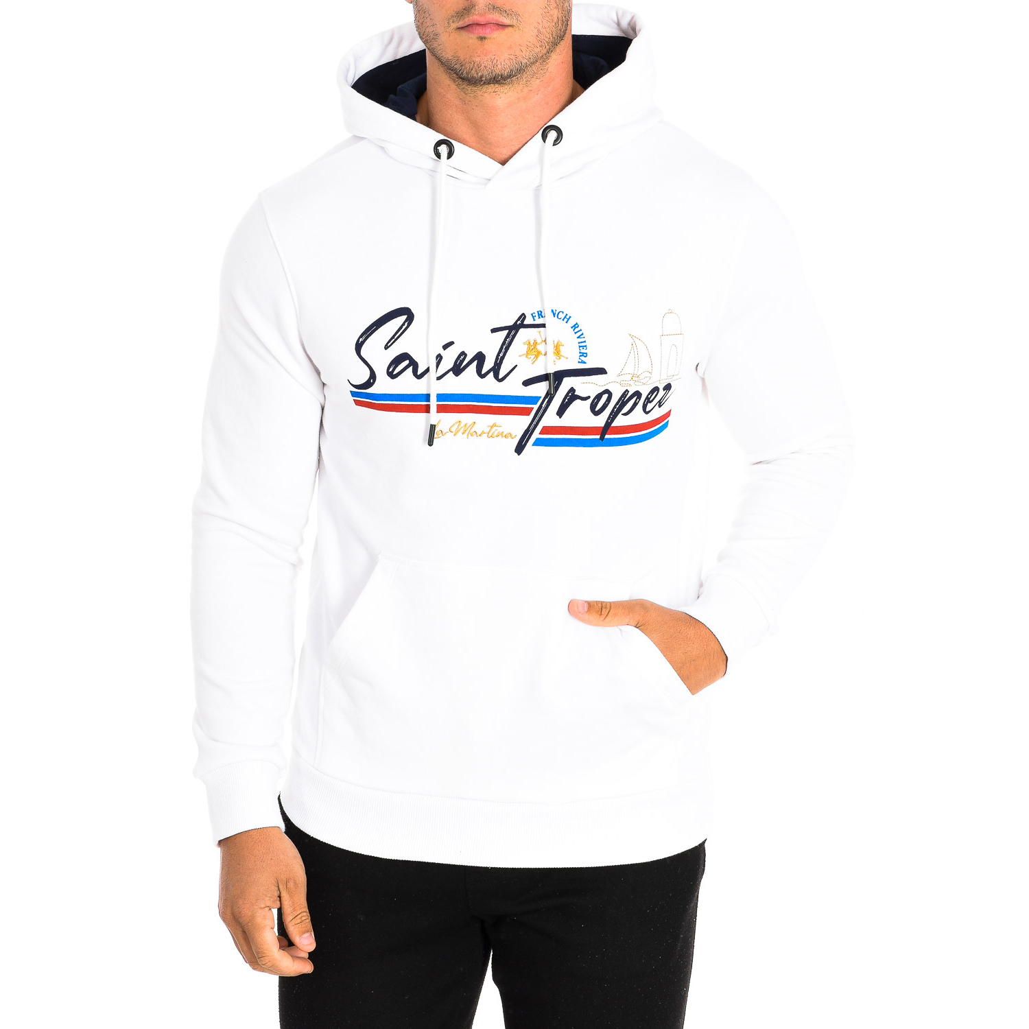 La Martina TMF321-FP225 Mens Hoodie - White Cotton - Size Small