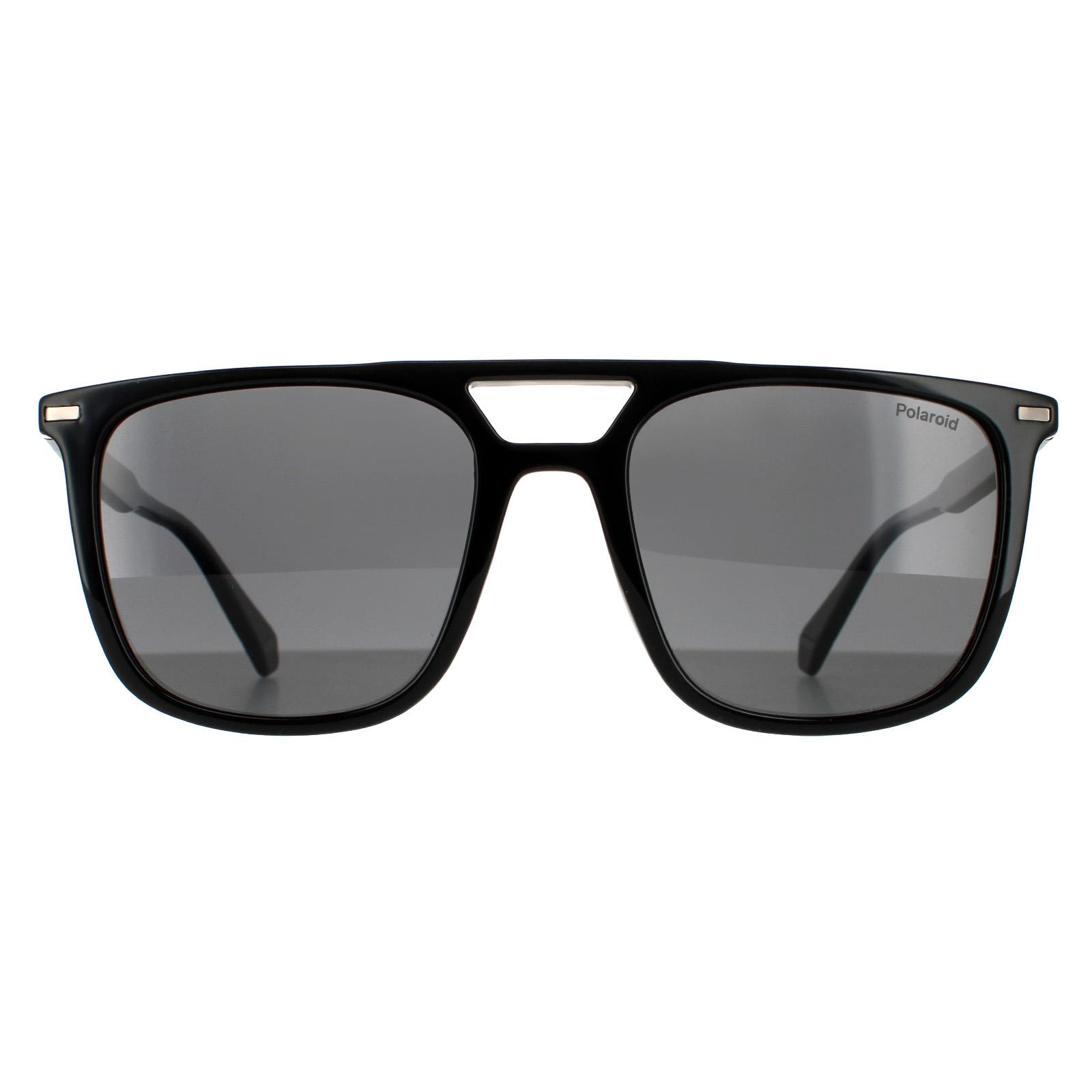Thumbnail - Polaroid Rectangle Mens Schwarz Grau Polarisierte Sonnenbrille