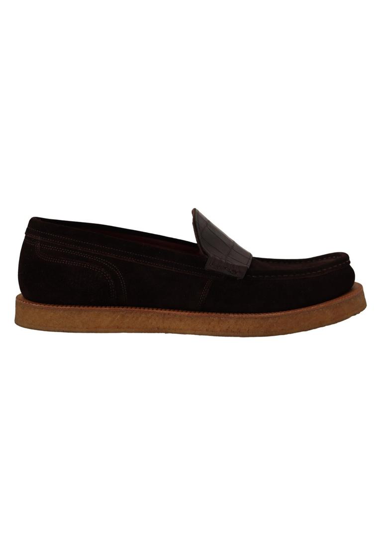 Dolce & Gabbana Mens Brown Suede Leather Slip On Flats Moccasin Shoes – Size EU 44