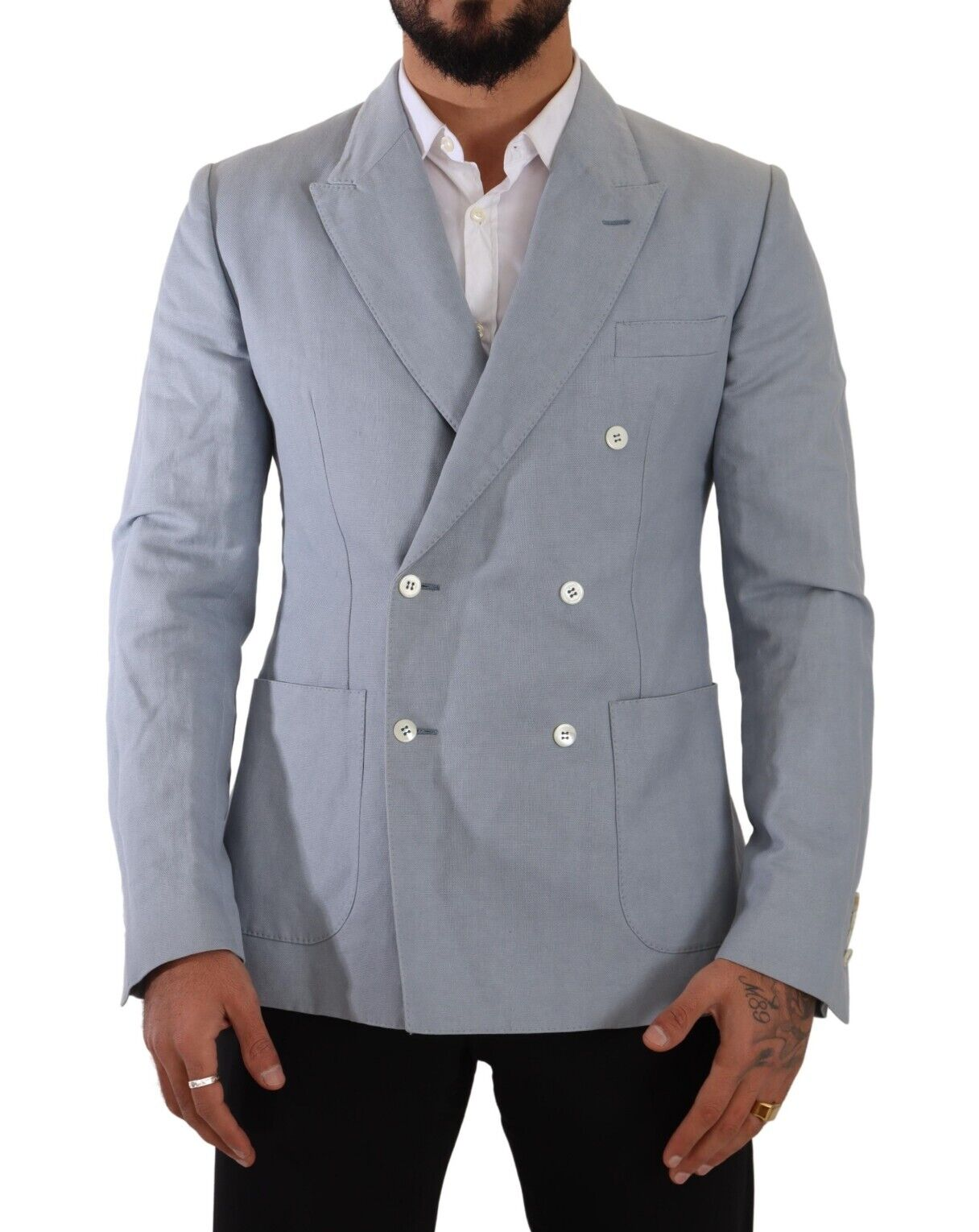 Dolce & Gabbana Herren Blaue Baumwoll-Leinen Slim Fit Jacke Mantel Blazer