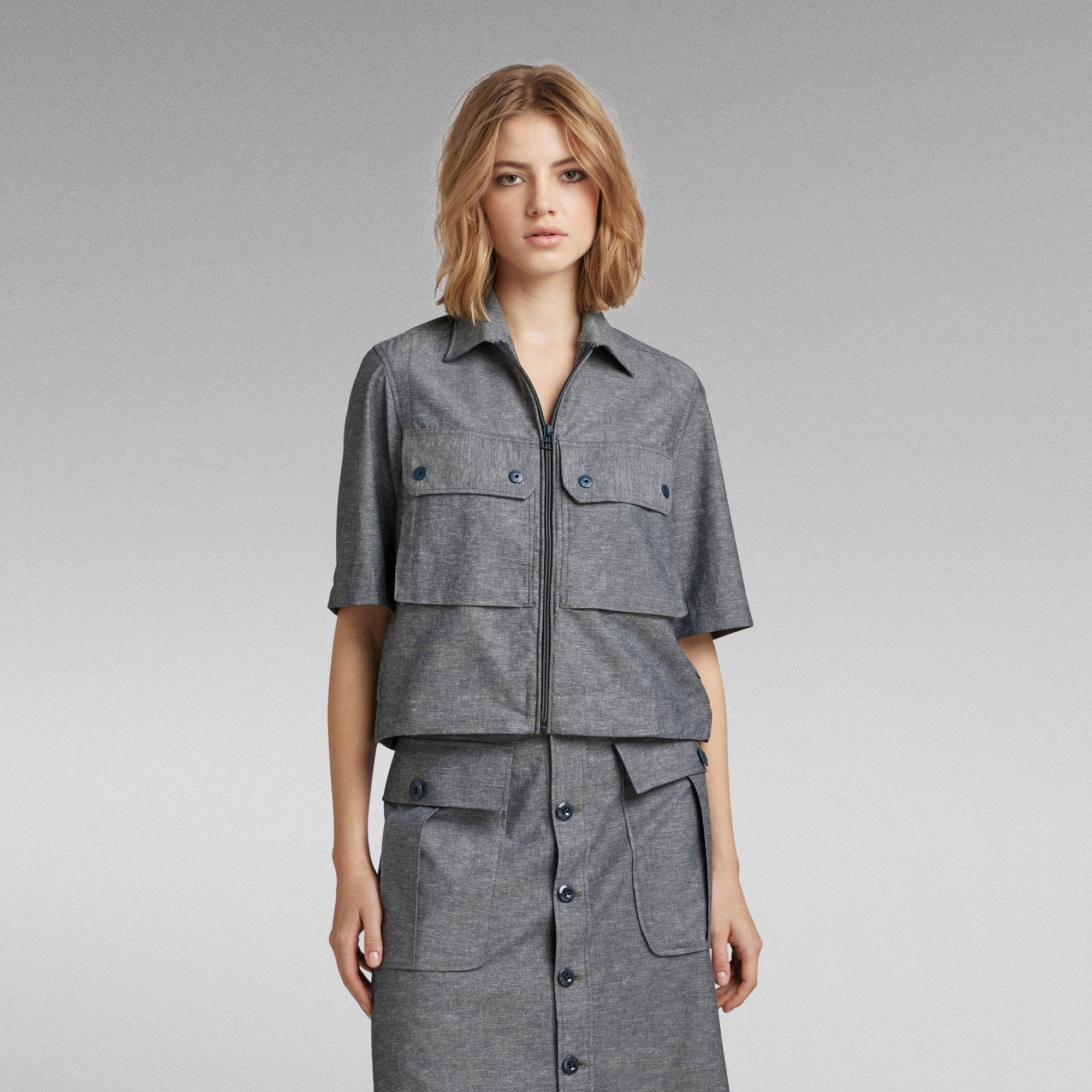 G Star Raw Womens G-Star RAW 2 Pocket Cropped Shirt - Grey Cotton - Size Large