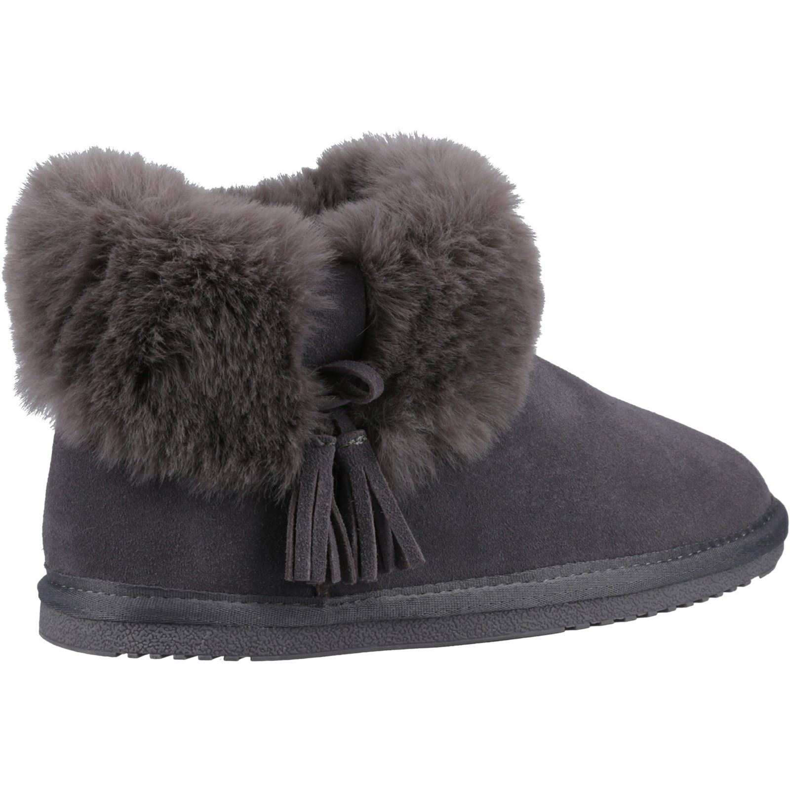 Hush Puppies Ayana Tofflor i mocka och fuskpäls grå för kvinnor dam – bild 2
