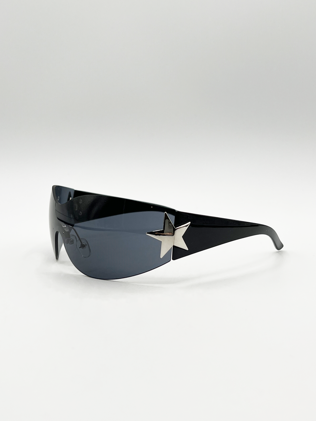 Svnx Women's Pink Wrap Around Racer Sunglasses With Star Hinge Detail In Black In - Image 2