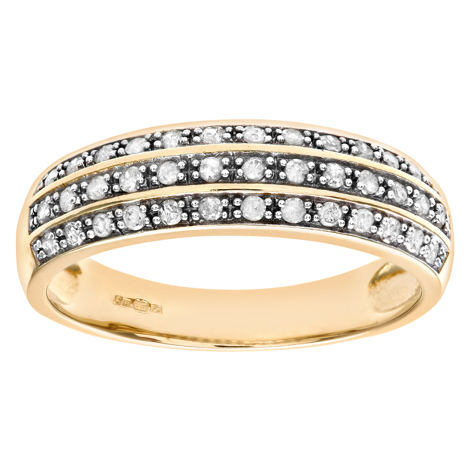 Diamant L’Eternel Womens 9ct Yellow Gold 0.25ct Three Row Diamond Half Eternity Ring – Size K