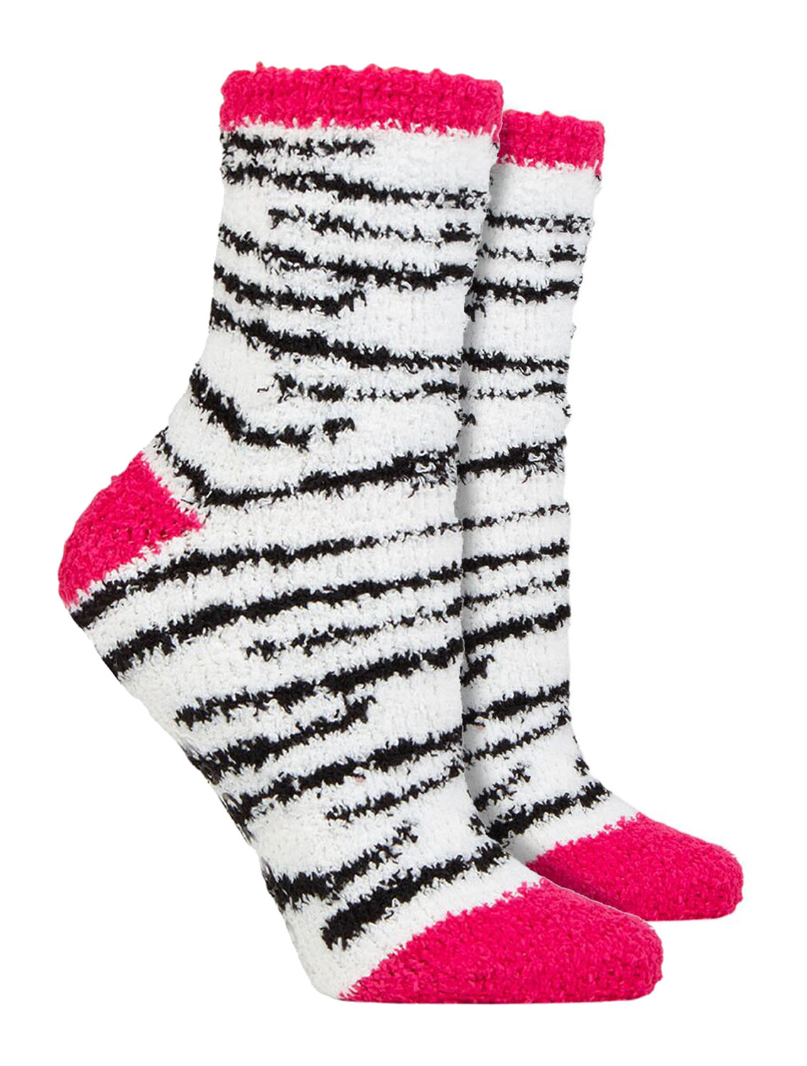 Thumbnail - 2 Pack Damen kuschelige Socken in Geschenkbox | Wildfeet | Womens Fleece Lounge Bed Socks - Zebra Print