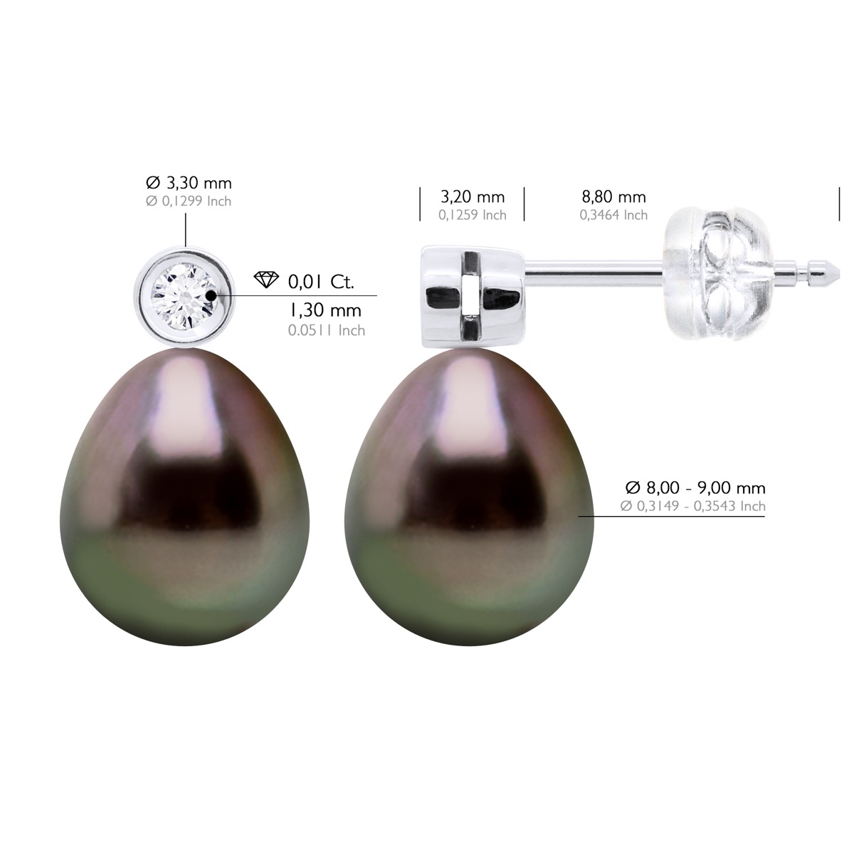Ateliers Saint Germain Örhängen Prestige -Diamanter 0,02 Cts Vitguld Äkta odlade Tahitipärlor Päron 9-10 mm dam – bild 2