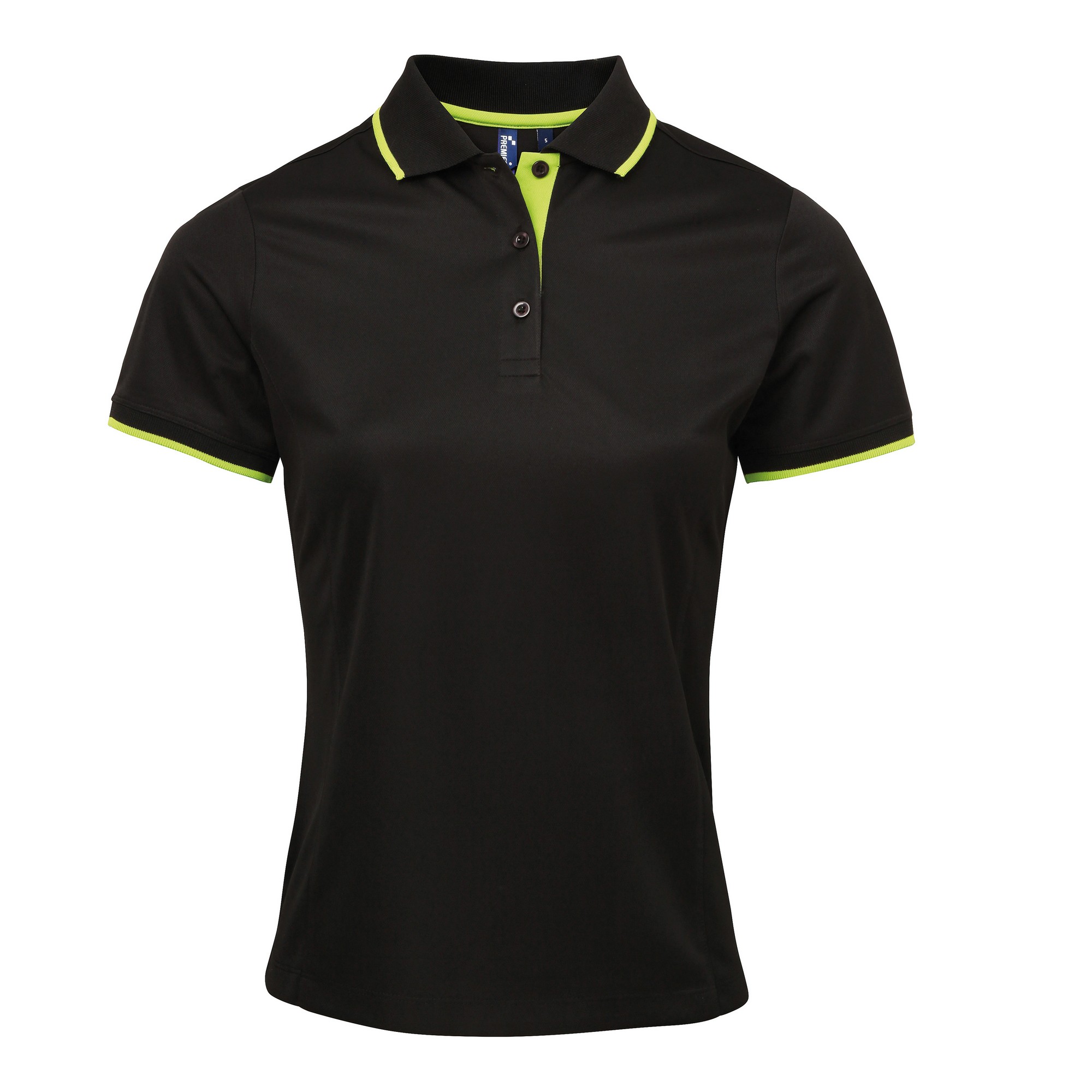 Thumbnail - Premier Womens/Ladies Contrast Coolchecker Polo Shirt (Schwarz/Limette)