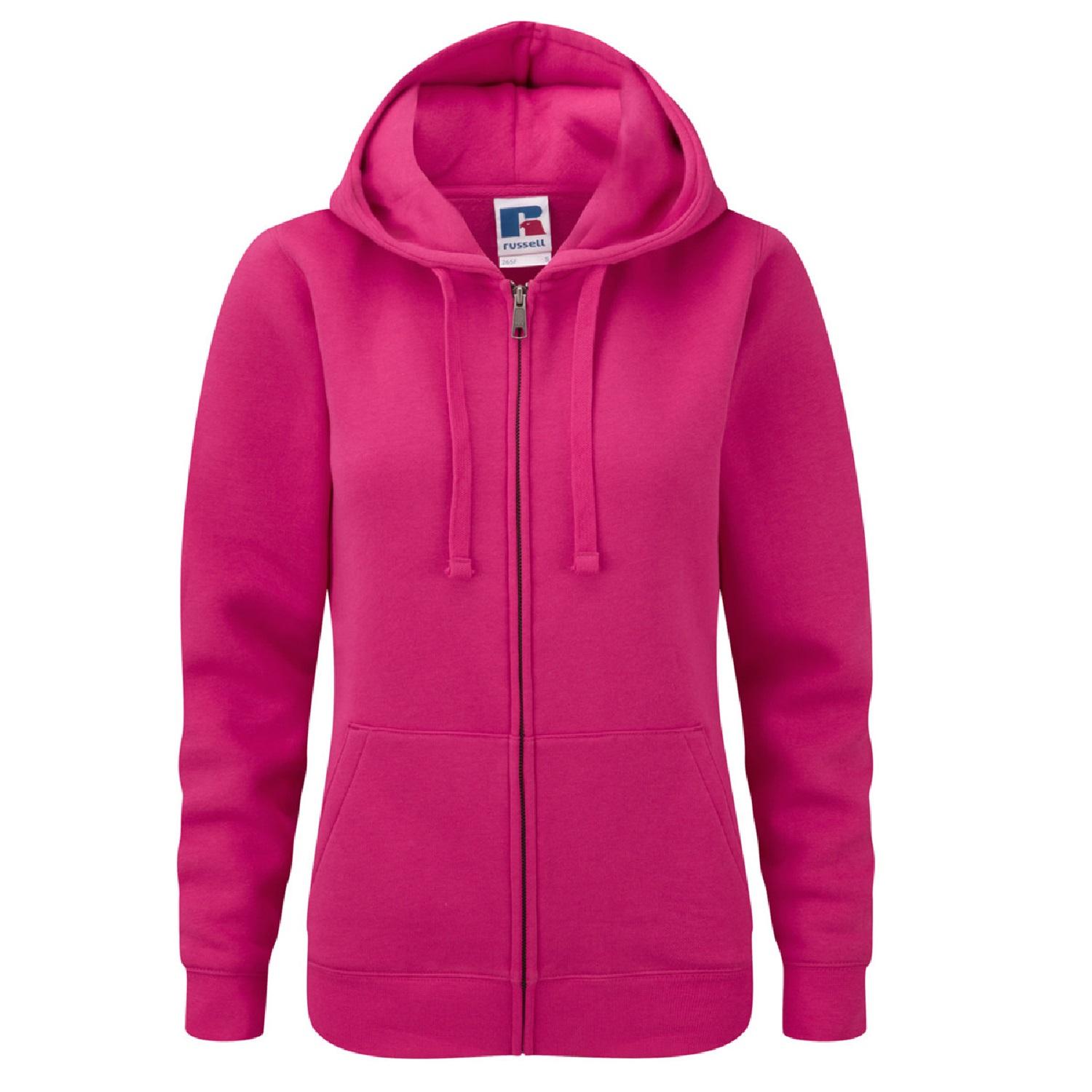 Russell Ladies Premium Authentic Hoodie med dragkedja (3-lagers tyg) (Fuchsia)