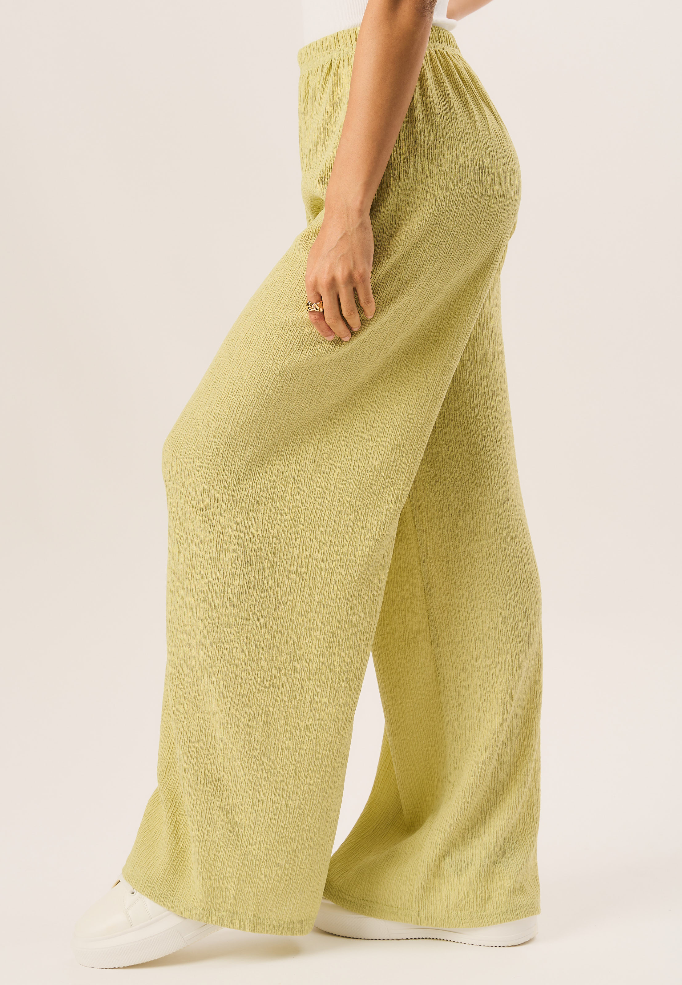 Gini London Texturerad pull on-byxa med vida ben dam – bild 2