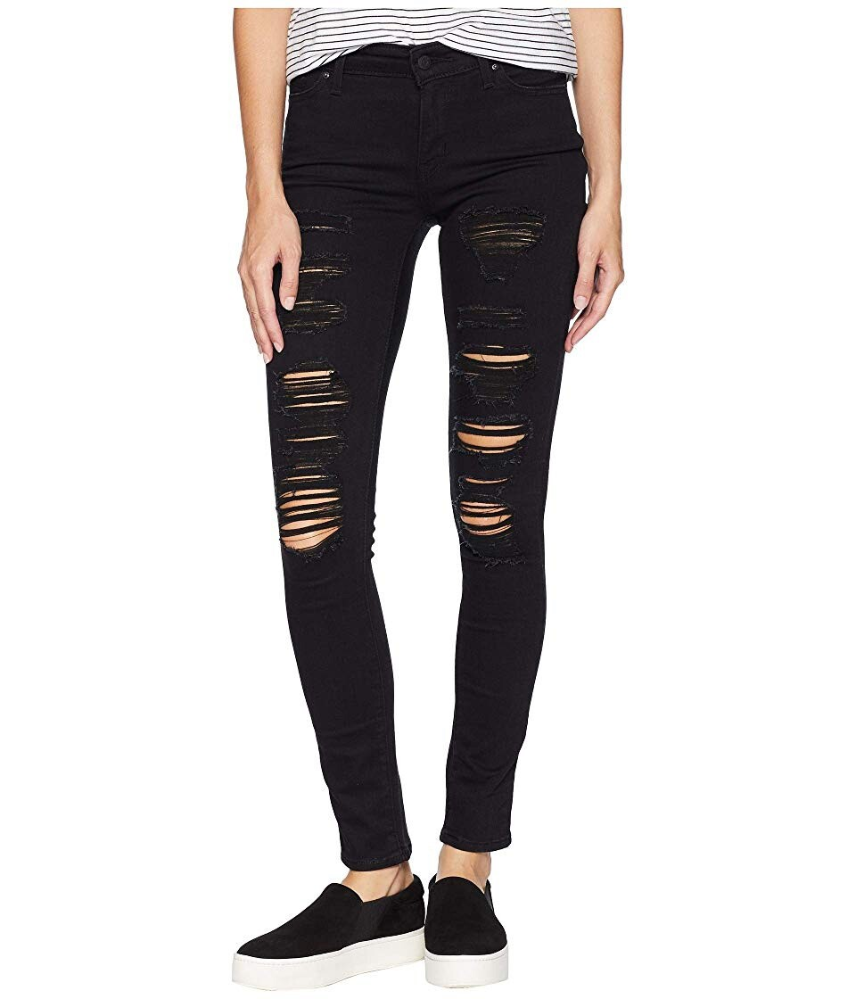Levi's WoMens 711 Skinny Ripped Mid-Rise Jeans in Black - Size 30W/30L
