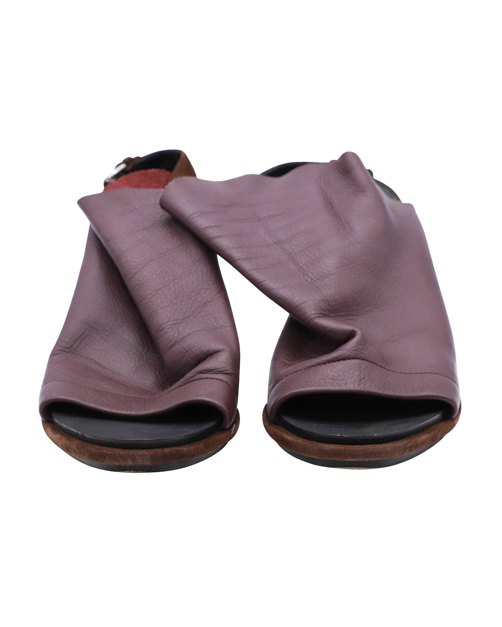 Balenciaga Pre-owned Balenciaga Öppen Tå Slingback Kenningar i Vinröd Läder sandaler med klack dam – bild 2