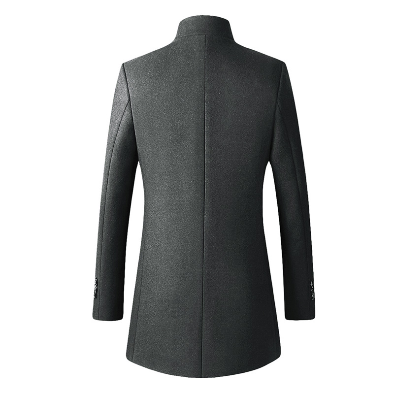 Allthemen Lång Slim Fit Businessrock med ståkrage i ull för herrar Vintergrå – bild 2