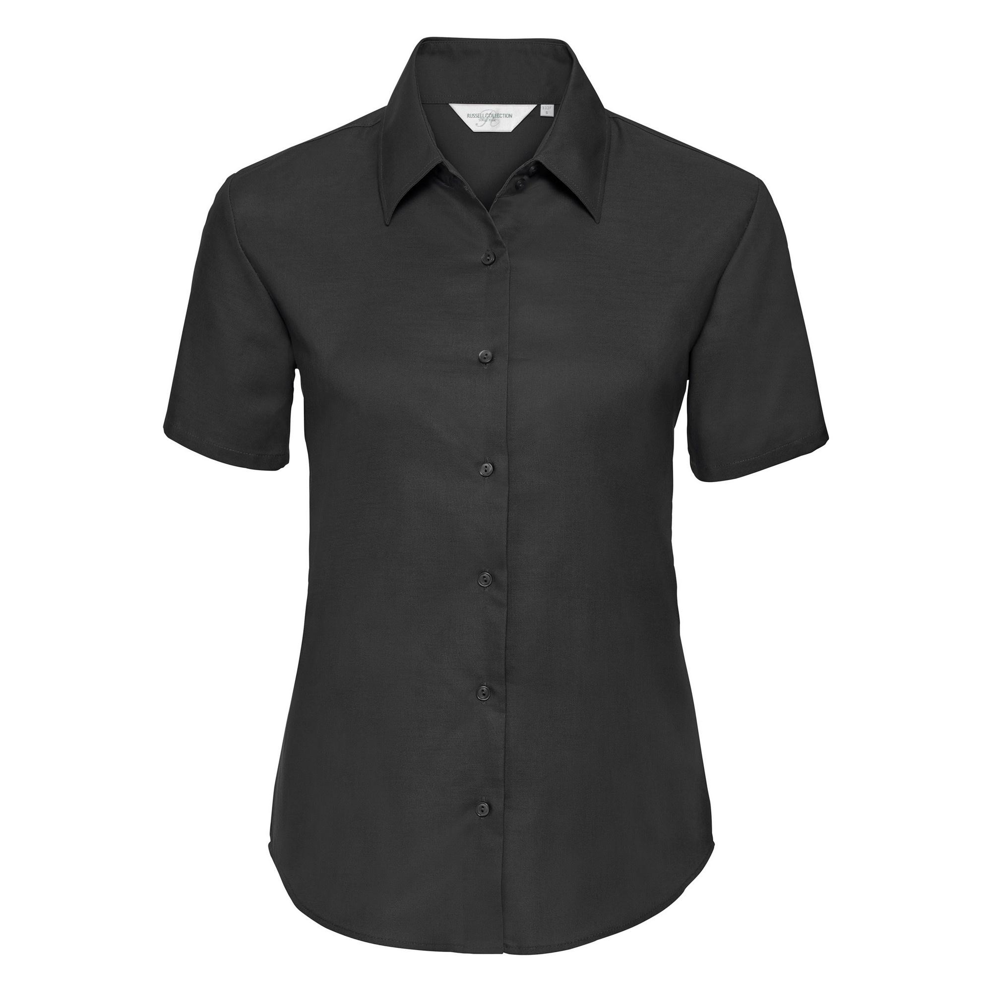 Russell Collection Easy Care Oxford Bluse, Kurzarm (Schwarz)