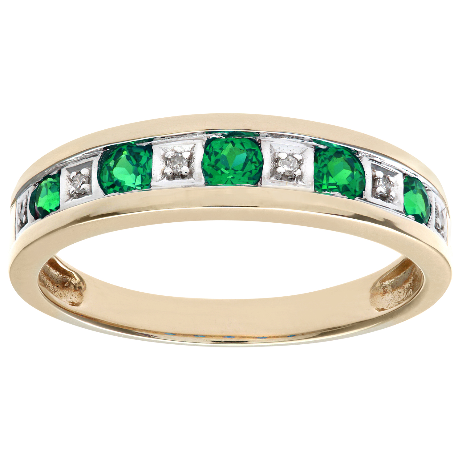 Diamant L’Eternel Womens Round Brilliant Emerald and Diamonds 9ct Yellow Gold Eternity Ring – Size M