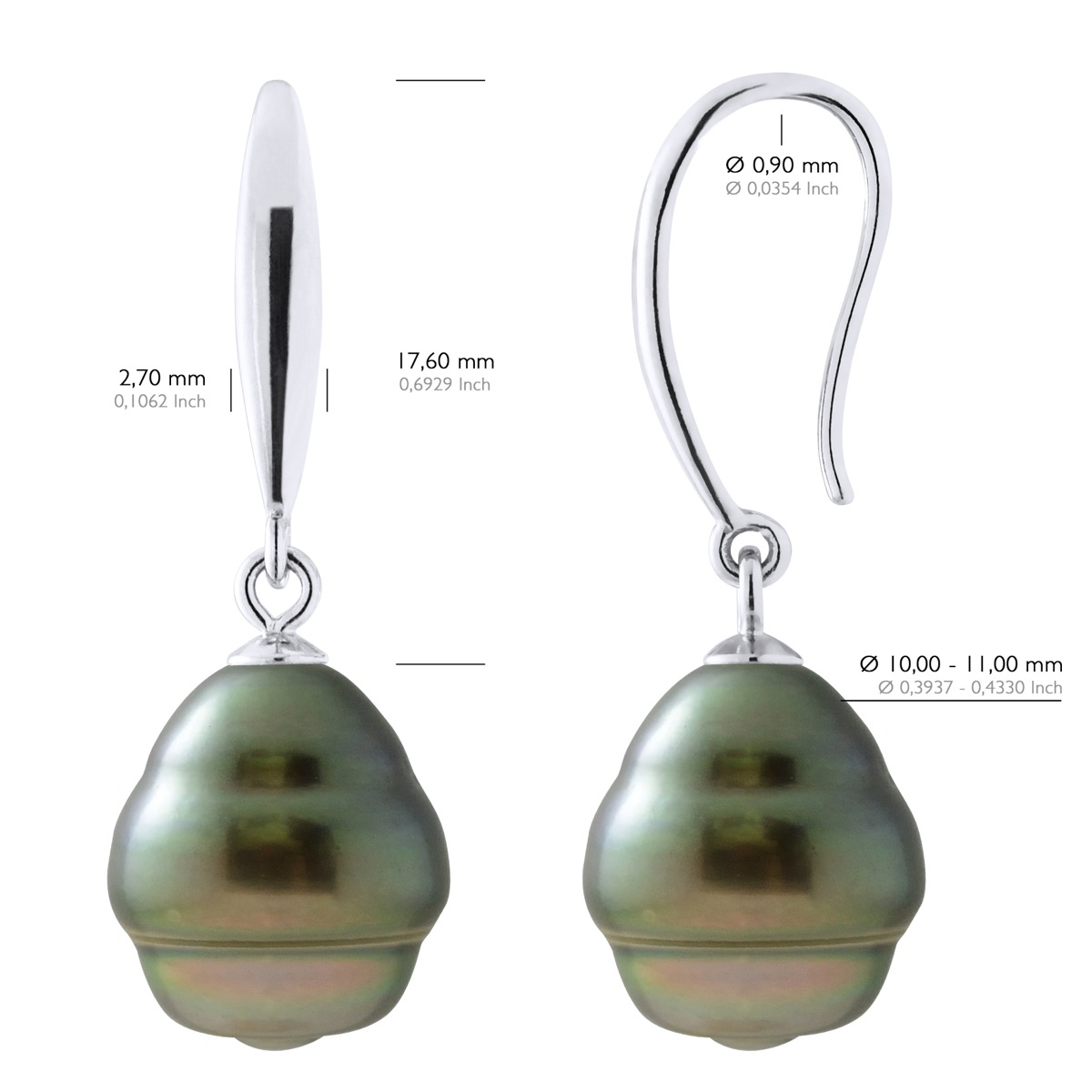 Ateliers Saint Germain Örhängen av silver 925 och äkta odlade Tahitipärlor 10-11 mm dam – bild 2