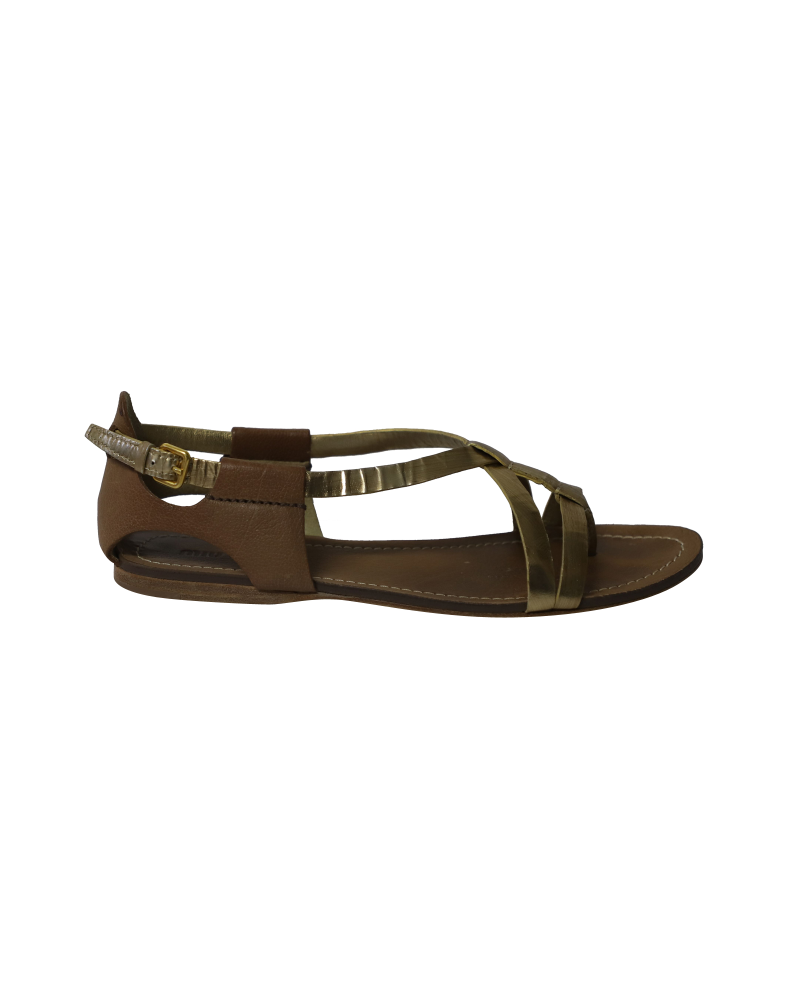 Miu Miu Pre-owned Womens Miu Miu Gladiator Flat Sandals in Gold Leather – Size EU 38