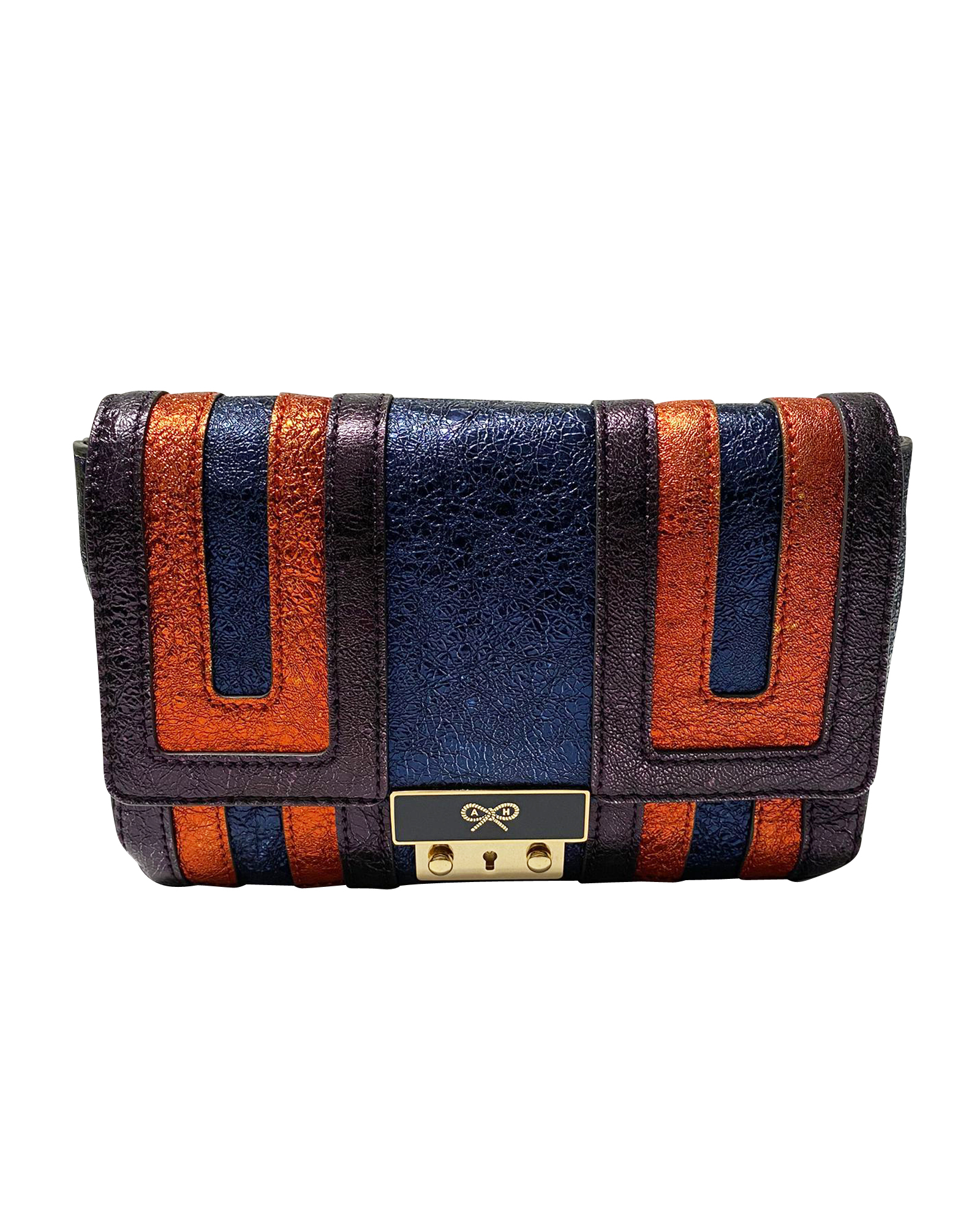 Anya Hindmarch Pre-owned Anya Hindmarch Ebenezer Schoudertas in Blauw Metallisch Leder