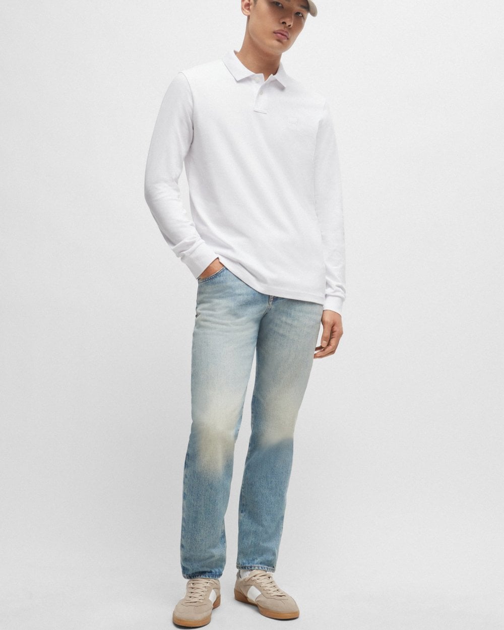 Slim fit polotröja i vit piqué 7