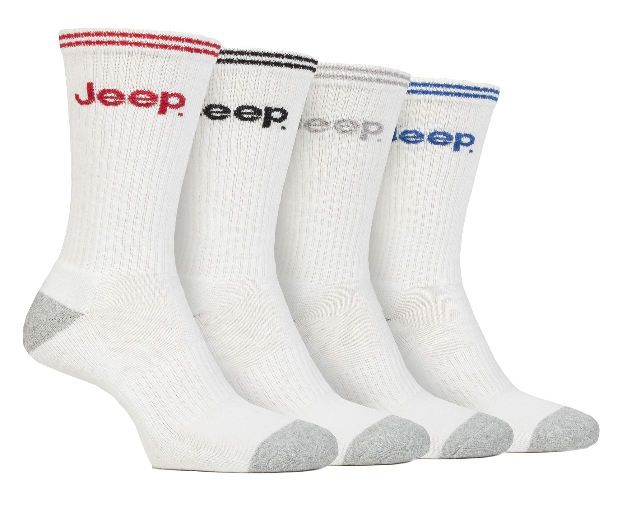 Thumbnail - Herren Sport Crew Socken | Jeep | 4er Pack Baumwolle Laufsocken mit verstärkter Ferse und Spitze - Weiß