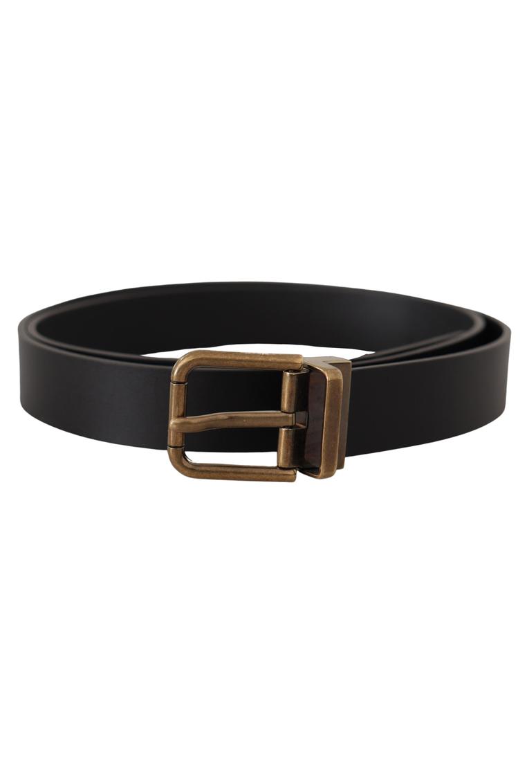 Dolce & Gabbana Mens Black Leather Brass Metal Box Buckle Belt - Size 90 cm