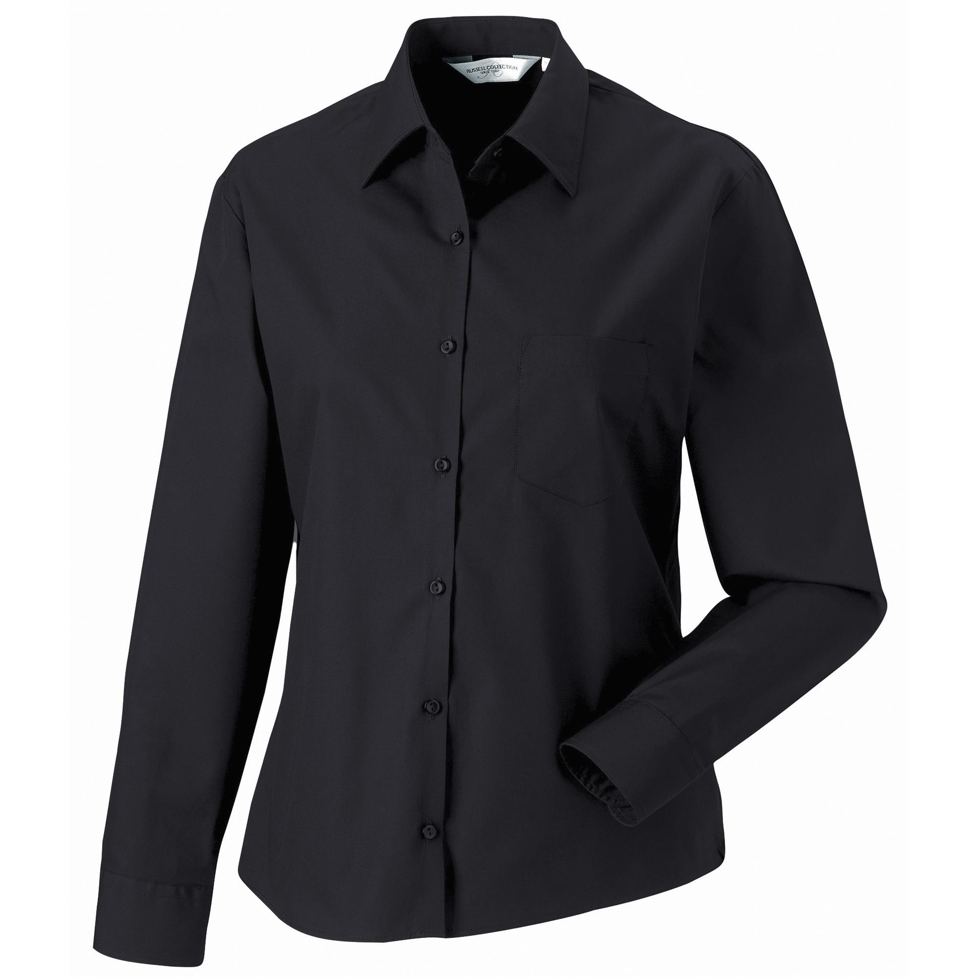 Russell Athletic Jerzees Ladies/Womens Long Sleeve Pure Cotton Work Shirt (Black) skjortor & blusar dam – bild 2