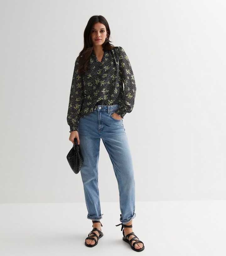 Gini London Dobby Floral Shirred Neck Blus med långa ärmar dam – bild 2